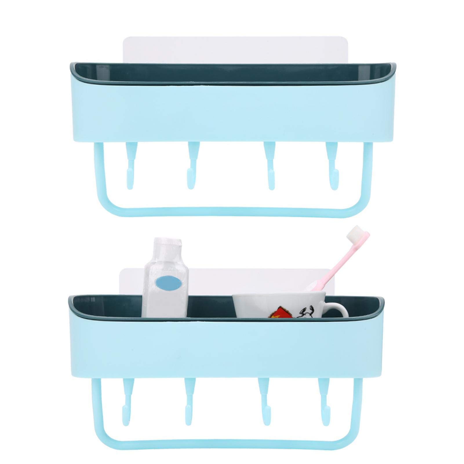 Alvinlite Rust-Resistant Bathroom Wall Shelf - Punch-Free Shower Caddy Organizer with Drainage Holes for Shampoo, Soap & Toiletries - Space Saving Bathroom Storage (Light Blue) - Perfect for Small Bathrooms, Apartments & Dorm Showers