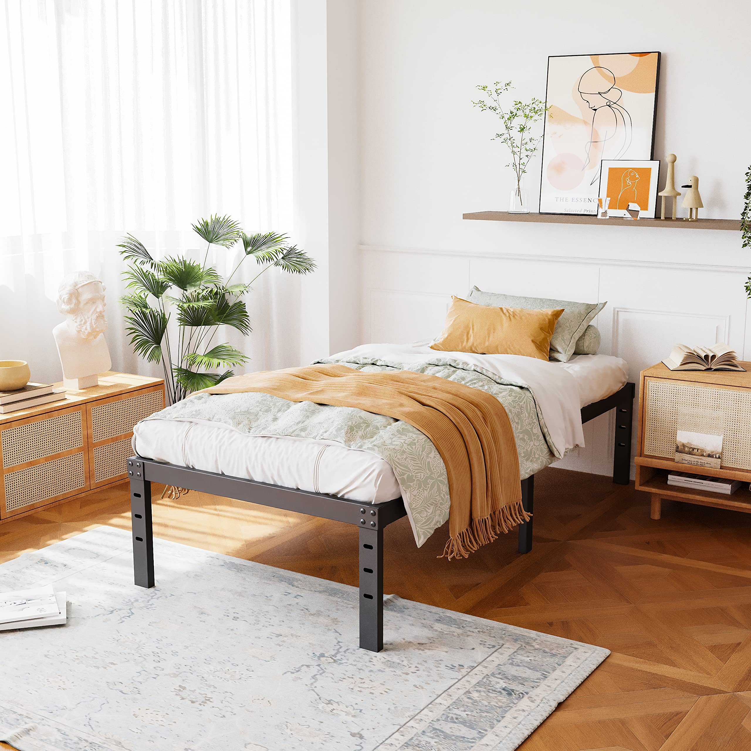 ZIYOO Twin Size Bed Frame - 16 Inch Height, 3 Inch Wide Wood Slats with 2500 lbs Support - Heavy Duty Platform Bed for Foam Mattress (No Box Spring Needed) - Easy Assembly & Noise Free - Perfect for Kids Rooms, Guest Beds & Small Apartments