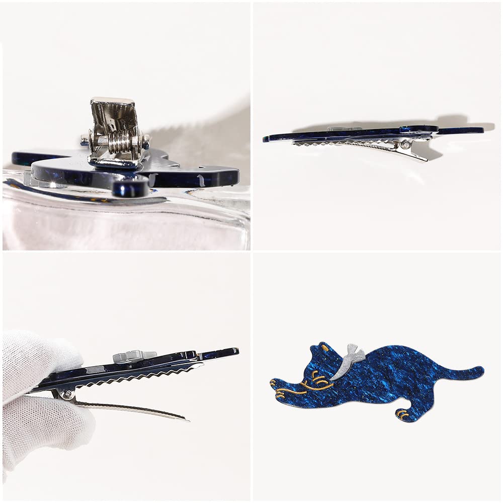 4 Pack Acrylic Duckbill Hair Clips for Women - Cute Cat & Starry Sky Pattern Hair Accessories for Girls, Bangs & Ponytail - Perfect for School, Parties & Daily Styling