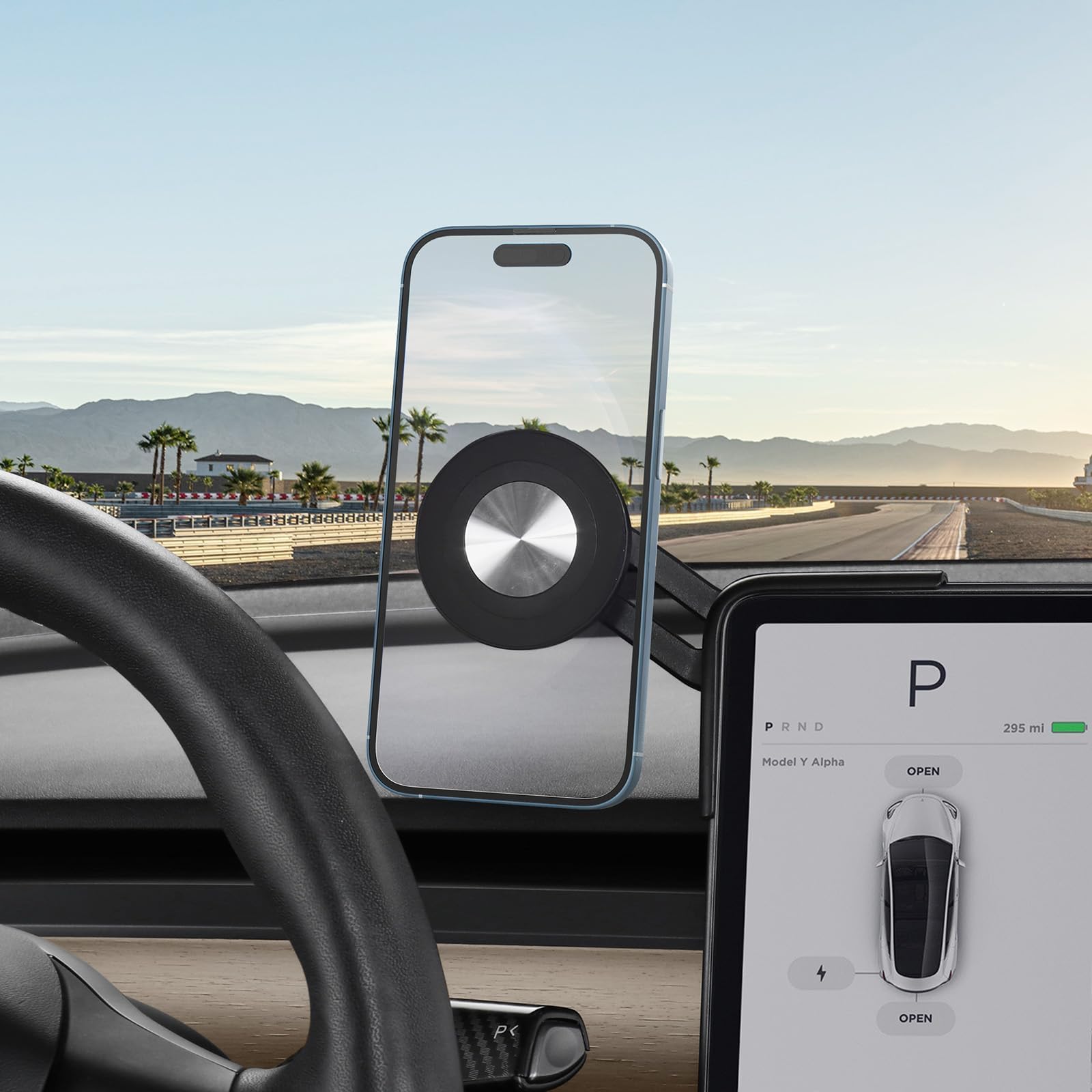 BASENOR Magnetic Phone Holder for Tesla Model 3 & Y - 360° Adjustable Strong Magnet Stand with Magsafe Compatibility - Fits iPhone & Android Phones - Perfect for Hands-Free Navigation & Streaming in Your Tesla
