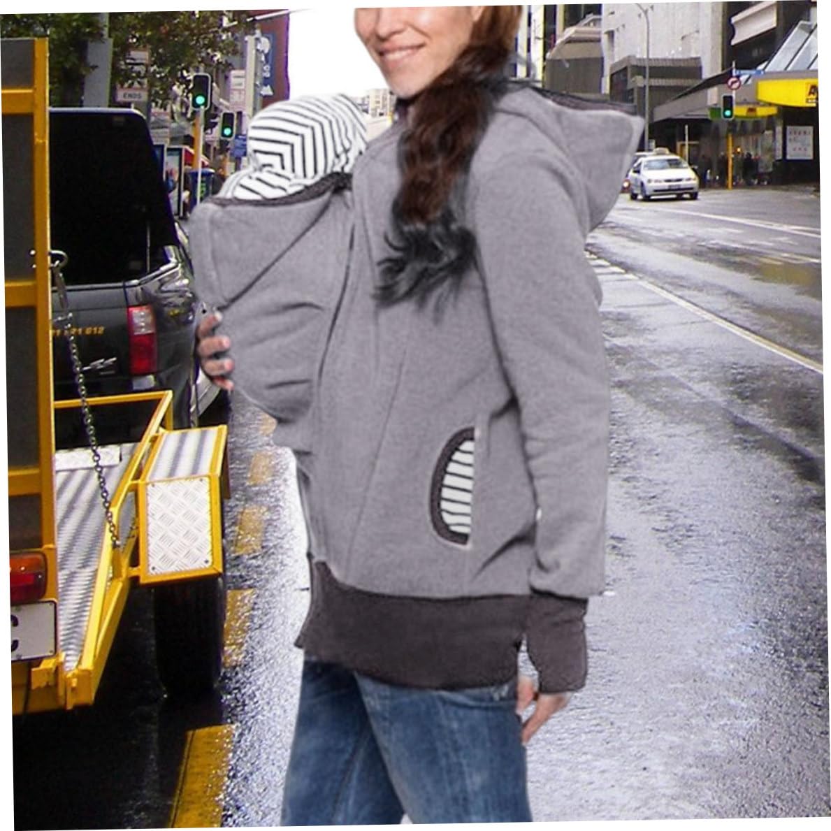 Comfortable Maternity Baby Carrier Hoodie for Women - Soft Kangaroo Jacket Coat Sweatshirt (Gray) - Perfect for Nursing, Babywearing & Outdoor Activities