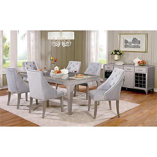 Furniture of America Desi Wood Dining Buffet Cabinet with Wine Rack in Silver - Modern Sideboard for Dining Room Storage & Entertaining