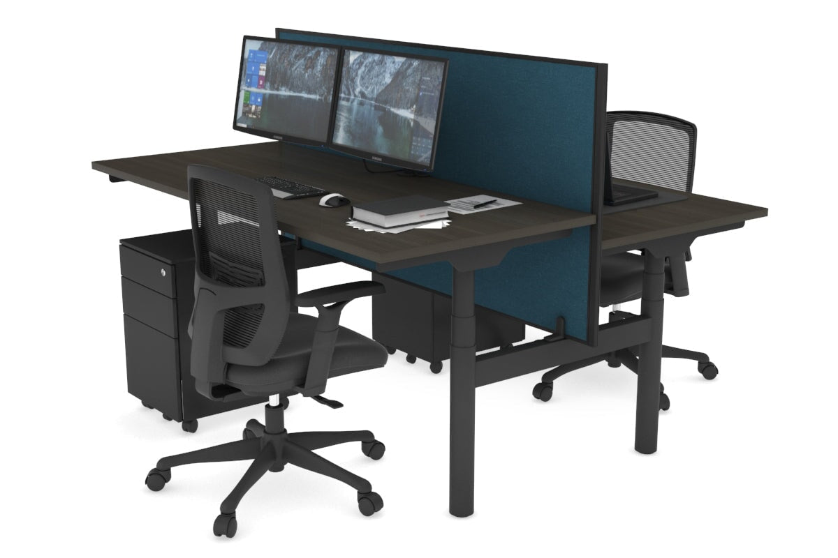 Flexi Premium Height Adjustable 2-Person H Bench Workstation - Black Frame [1200L x 700W] - Ergonomic Office & Home Workspace Solution for Collaborative Teams
