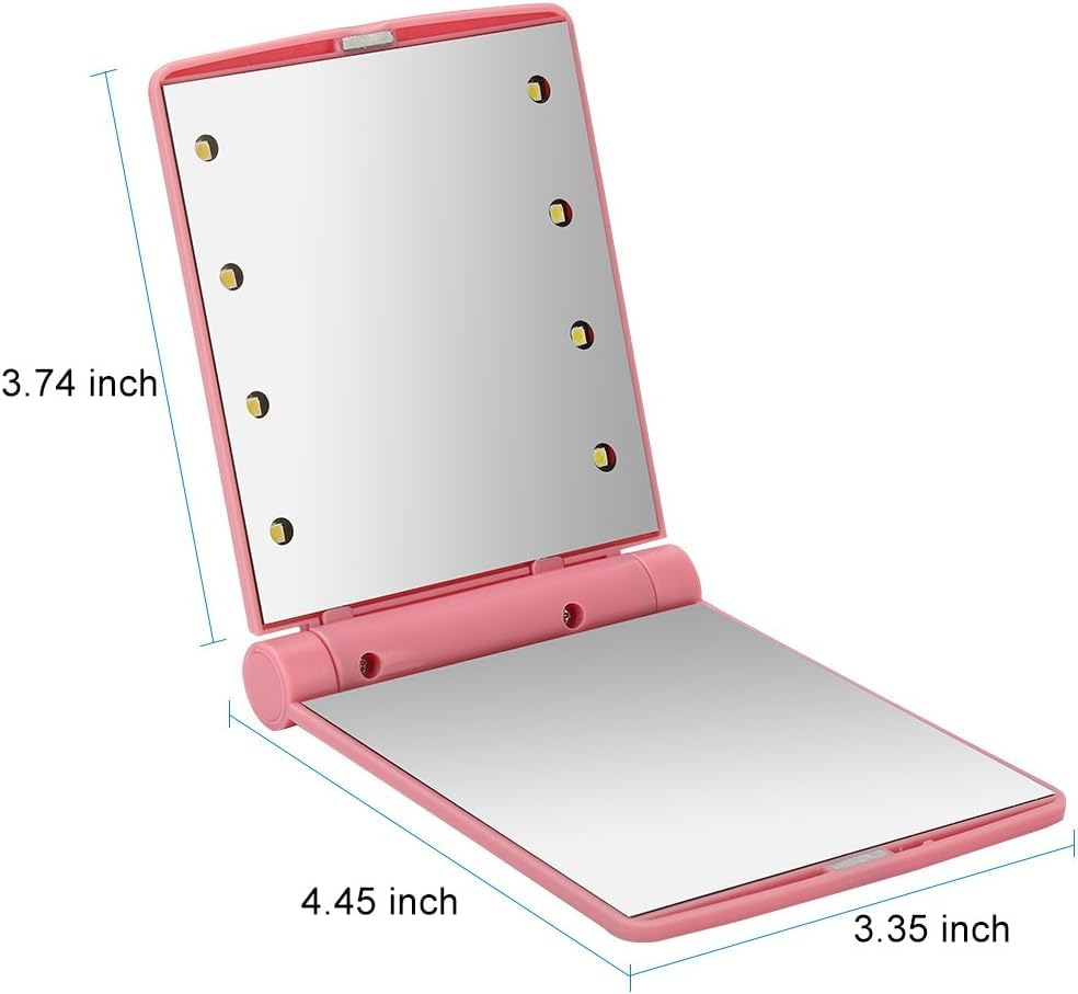 **Cassarina 8 LED Lighted Makeup Mirror – Portable Folding Travel Mirror with Adjustable Brightness, Perfect for Teen Girls, Women & Kids (Pink) – Ideal for Home, Travel & Dorm Essentials**