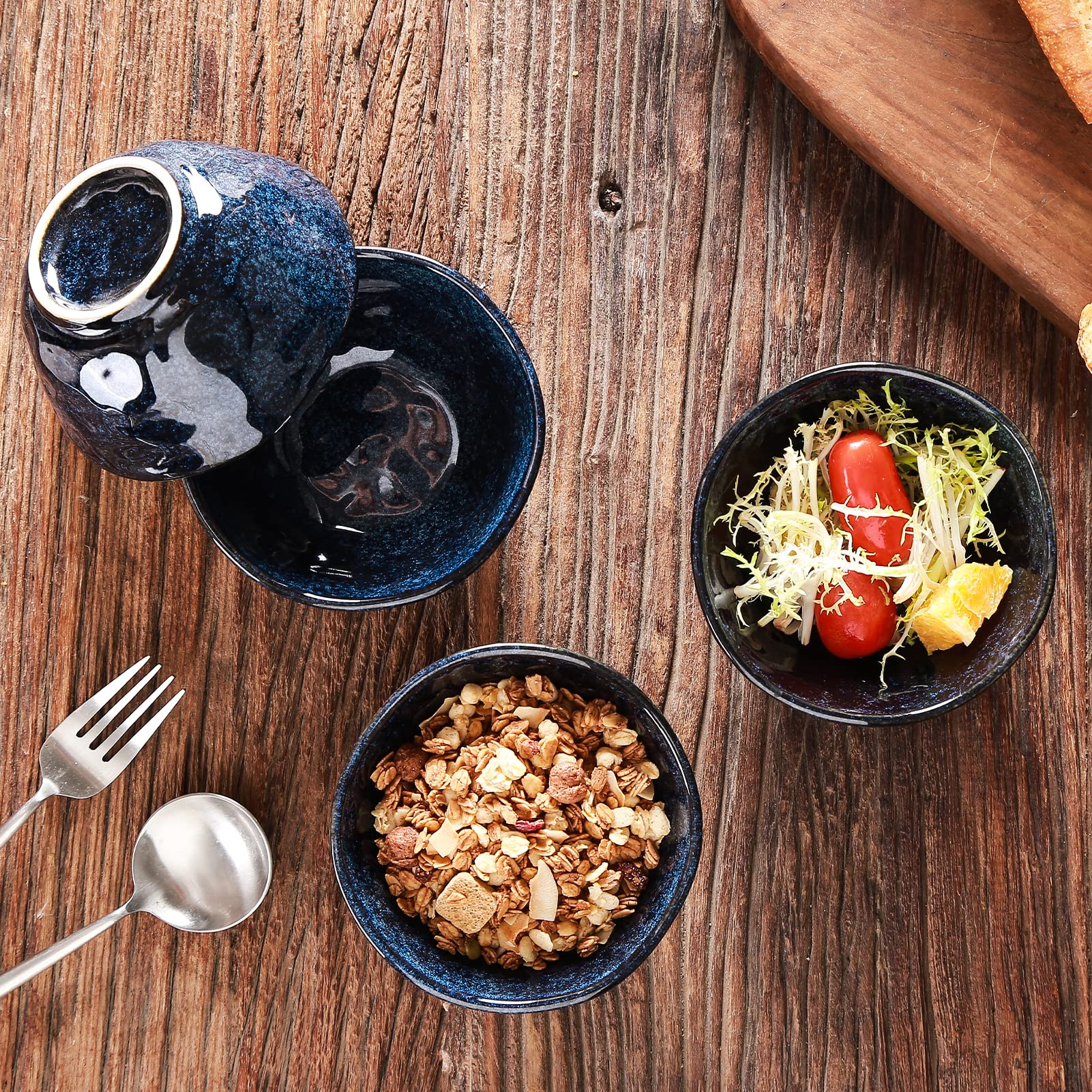 Vicrays 10 oz Ceramic Dessert Bowls Set of 6 - Microwave, Oven & Dishwasher Safe Small Serving Bowls for Ice Cream, Soup, Cereal, Snacks - Starry Blue - Perfect for Parties, Restaurants & Home Dining