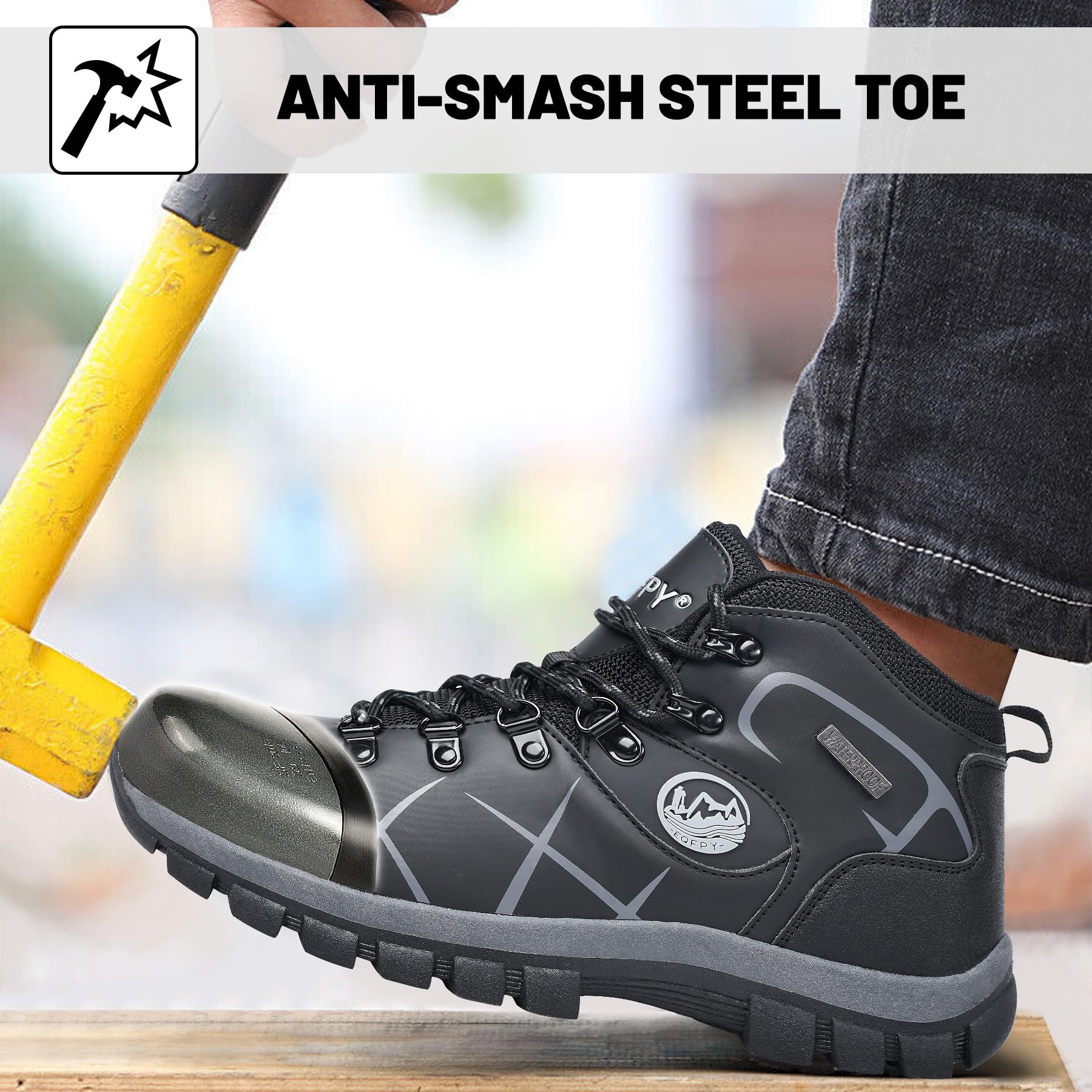 Waterproof Steel Toe Boots for Men & Women - Lightweight Safety Work Shoes with Slip & Puncture Resistance - Durable Construction & Hiking Boots for Outdoor Work, Utility & Industrial Use