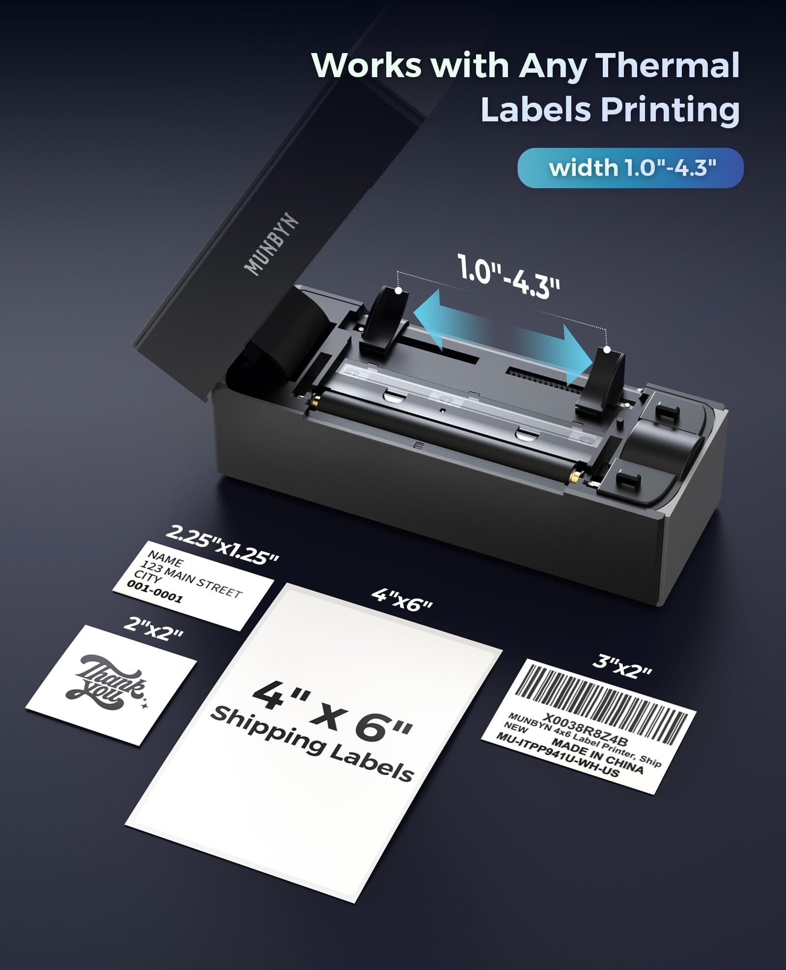 MUNBYN Bluetooth Thermal Label Printer 4x6 - Wireless Shipping Label Printer for USPS, Amazon, eBay, Shopify, Etsy - Compatible with iOS, Android, PC, Mac, Chrome OS - Perfect for Home Business & E-commerce Shipping