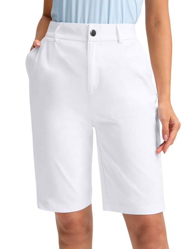 Women's Quick Dry Stretch Golf Shorts with Pockets - 9 Inch Bermuda Knee Length Athletic Shorts for Golf, Work & Casual Wear | Perfect for Summer, Office & Outdoor Activities