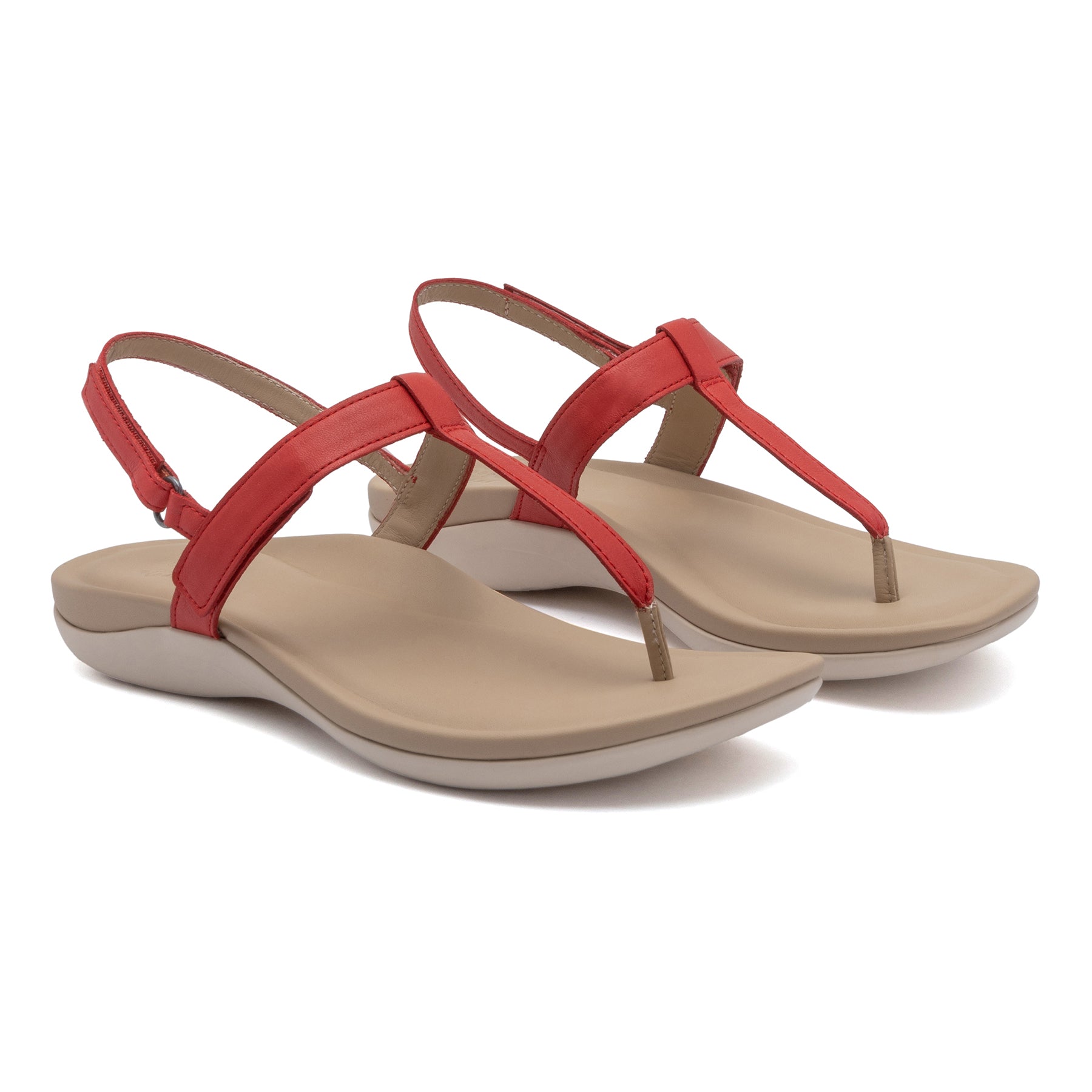Abeo Oasis T-Strap Sandals for Women - Comfortable Red Casual Shoes for Walking, Travel & Summer Outfits