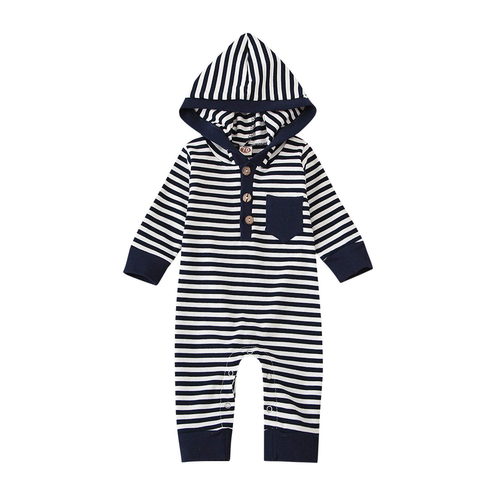 LISfsa Newborn Baby Hooded Romper Jumpsuit 0-24 Months - Soft Cotton Long Sleeve Striped Onesie for Toddler & Infant - Perfect for Playtime, Family Outings & Photo Shoots