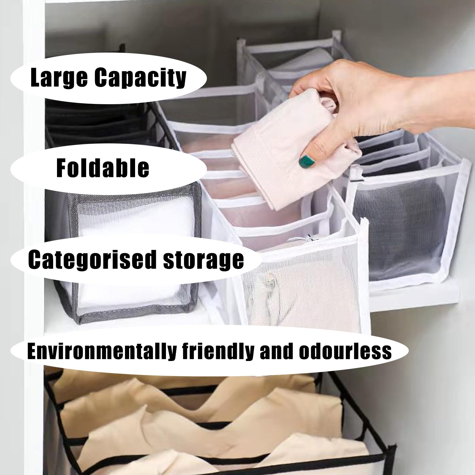 Foldable Drawer Organizer for Underwear, Socks, Ties & Accessories - 3-Piece Set | Space-Saving Closet & Dresser Storage Solution for Bedroom, Dorm & Travel