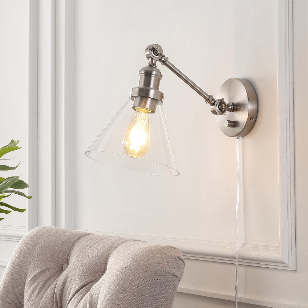 Adjustable LED Wall Sconce Light - 8 Iron/Glass Modern Fixture for Bedroom, Living Room & Hallway Lighting | Dimmable Indoor Wall Lamp by Cowie