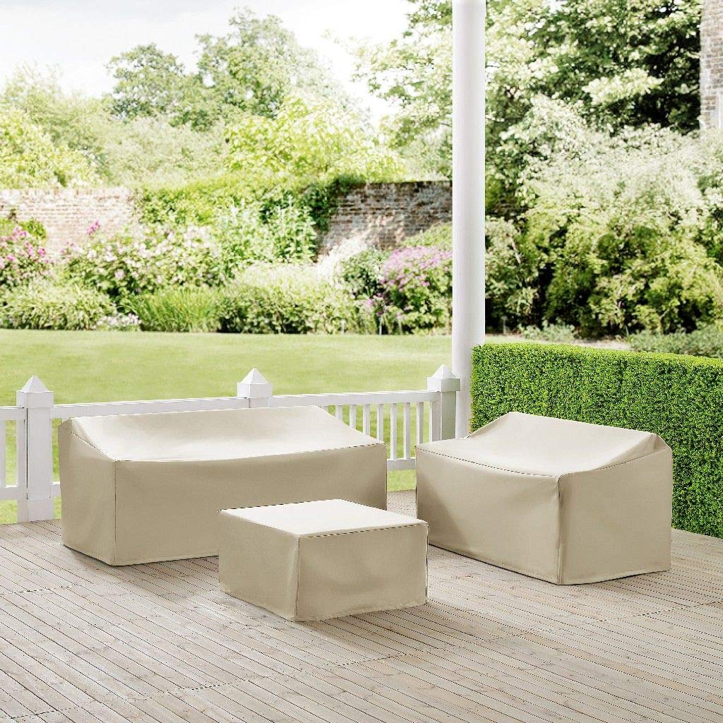 Crosley MO75010-TA 3-Piece Tan Outdoor Sectional Sofa Cover Set - Waterproof & UV Resistant Patio Furniture Protector for Backyard, Deck, and Poolside Use