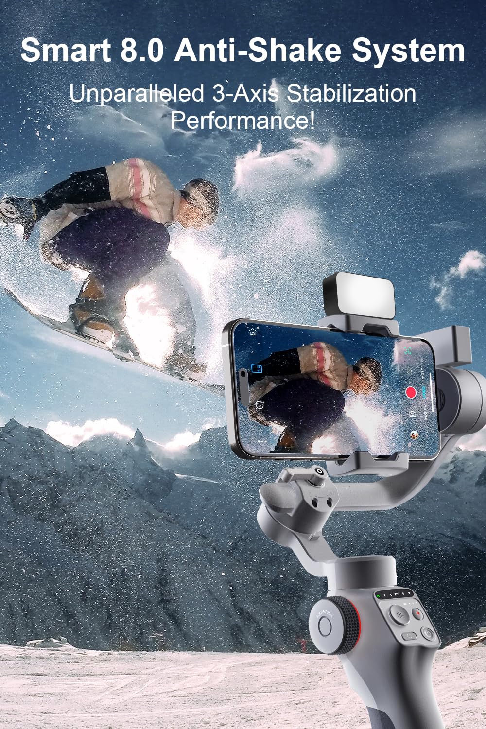FUNSNAP C05 3-Axis Smartphone Gimbal Stabilizer with Magnetic Fill Light & AI Tracking - Compatible with iPhone 15/14 Pro Max & Android Phones - Perfect for Vlogging, Live Streaming & Smooth Video Recording