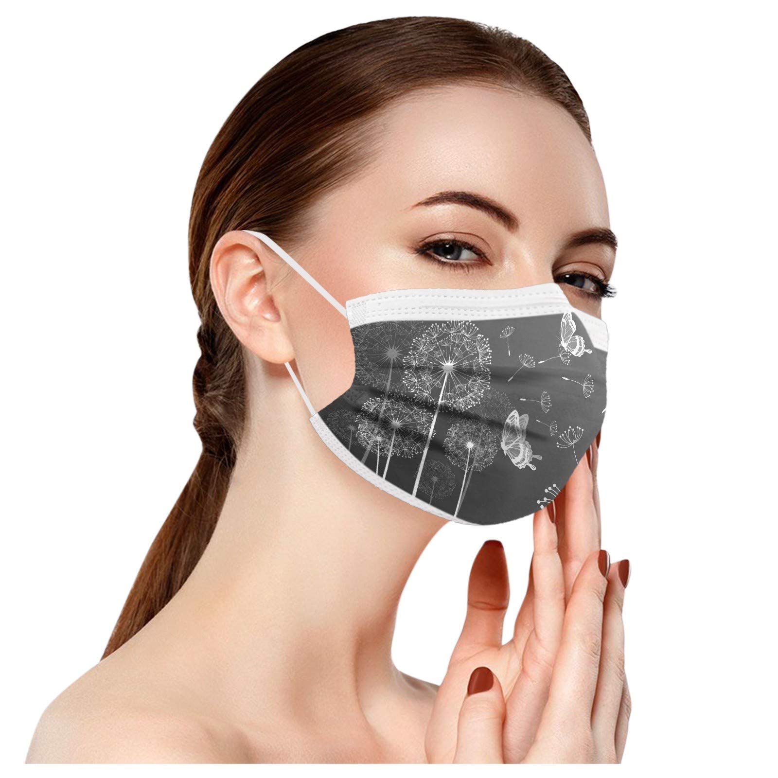 2021 Elegant Floral Print Disposable Face Mask for Adults - Breathable Protective Balaclava for Outdoor Activities, Travel, and Daily Commute - WOYAOFA