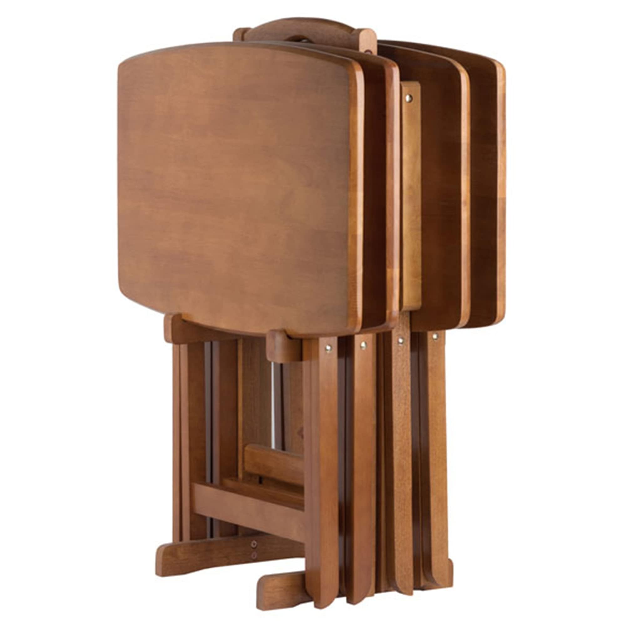Ergode Wood Dylan 5-Piece Folding Snack Table Set - Sturdy X-Frame Base, Portable Upright Stand, Easy Assembly - Perfect for Indoor/Outdoor Entertaining, Patio, Picnic, Camping (Teak Finish)