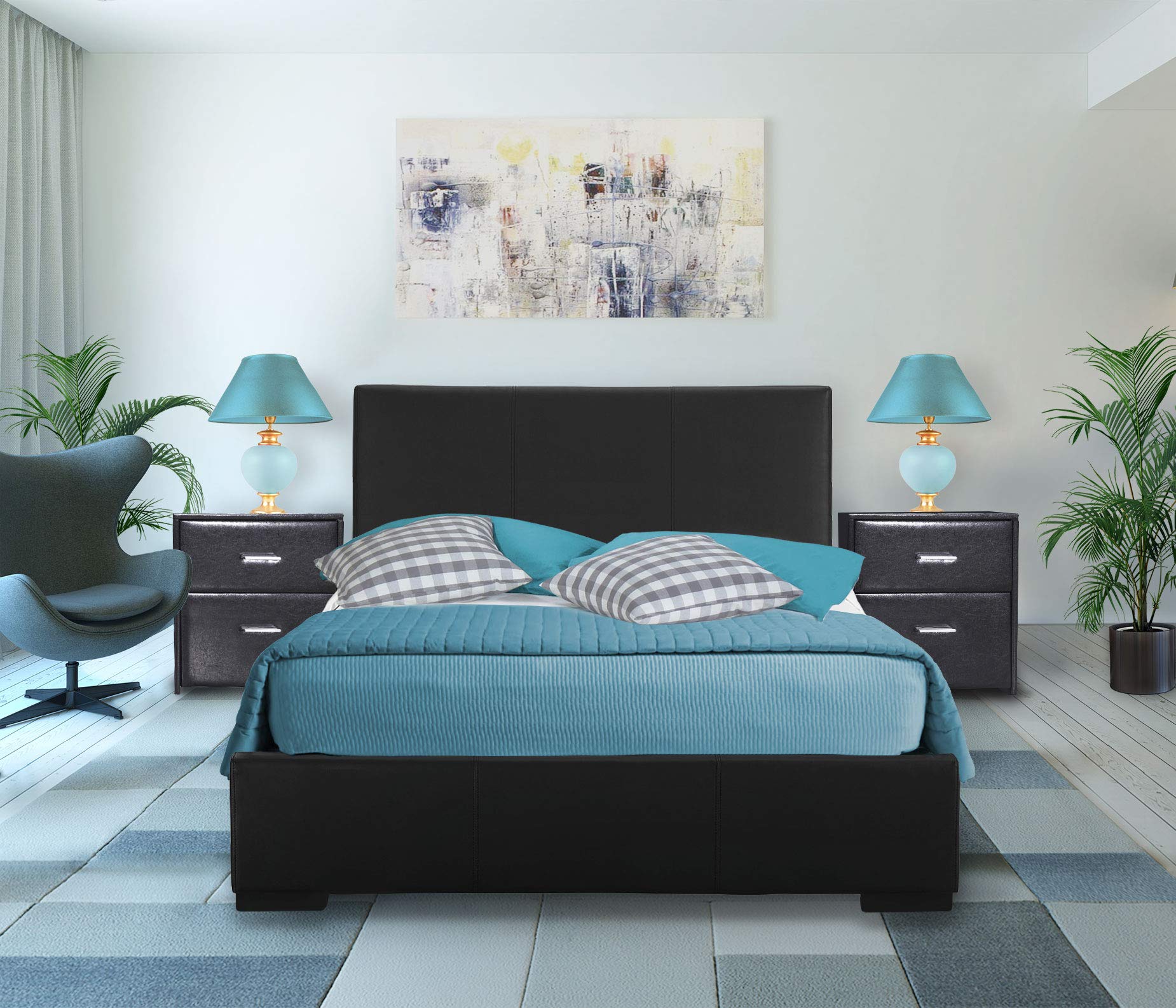 Low-Profile Camden Isle Upholstered Bed Frame - Twin, Black | Full Slat Support, No Box Spring Needed | Perfect for Small Bedrooms