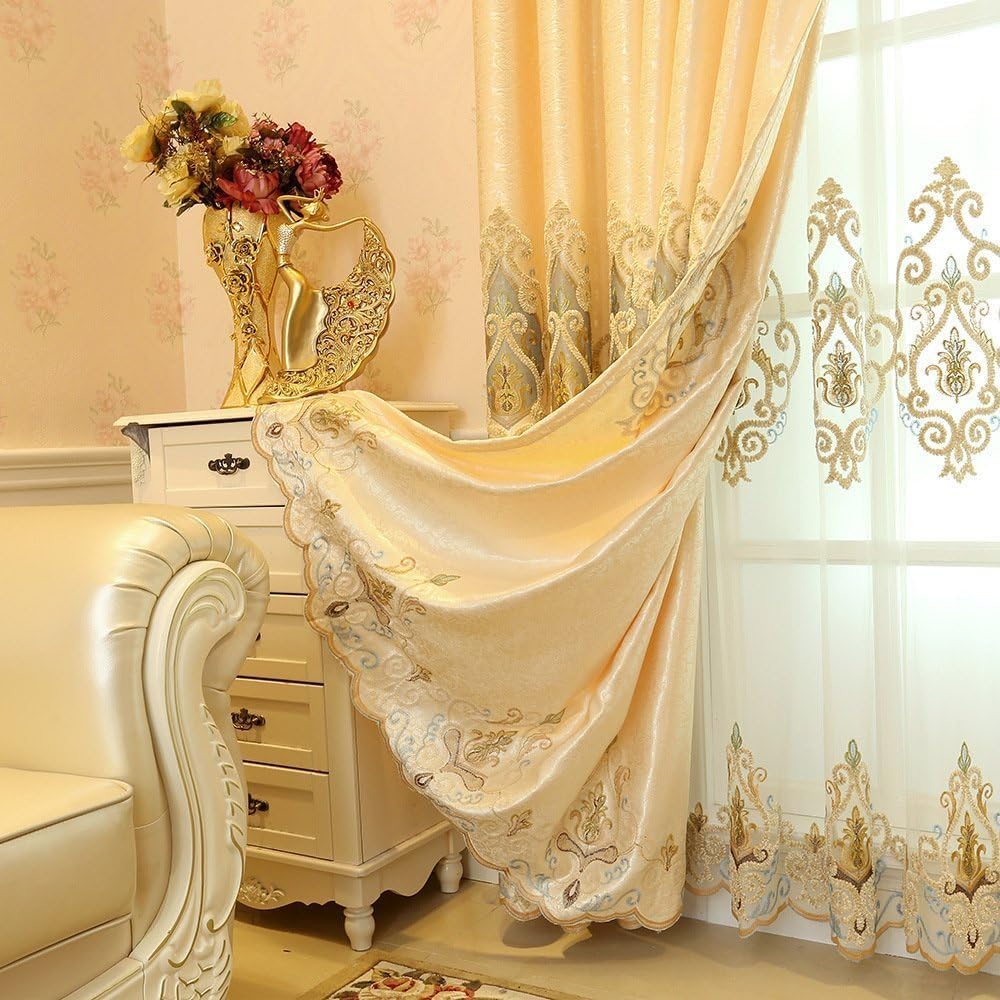 Premium European Style Luxury Blackout Curtains - MYRU 1 Pair Gold Living Room Drapes for Small Windows (2 Panels, 37x84 Inches) - Perfect for Bedroom, Nursery & Home Theater Light Blocking