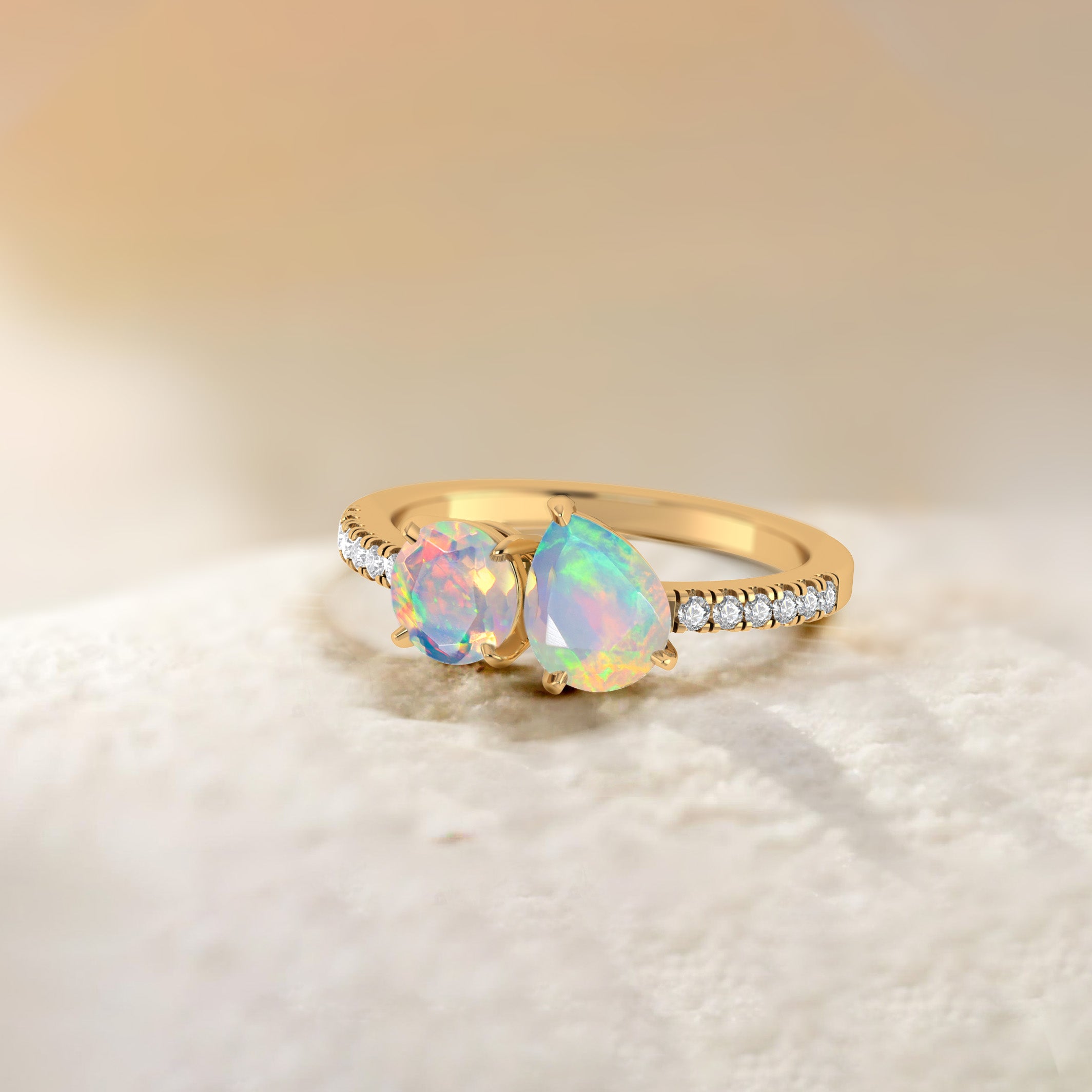 Natural White Opal Dual Stone Promise Ring for Women - Elegant Sterling Silver Engagement Ring for Girlfriend, Fiancée & Wife - Perfect for Anniversaries, Proposals & Special Occasions