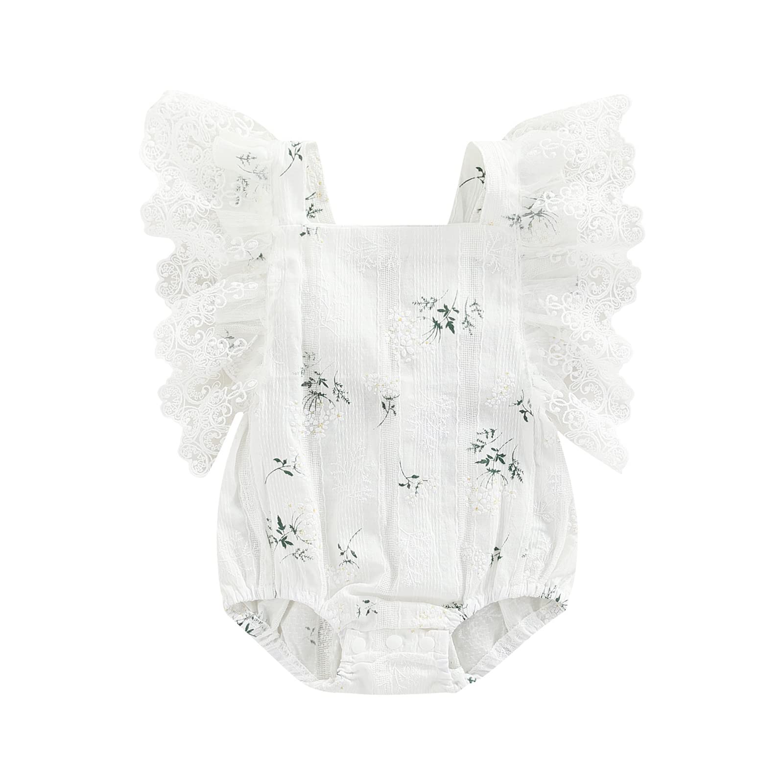 Newborn Baby Girl Romper Outfit - Lace Flutter Sleeve Floral Bodysuit One-Piece Summer Clothes for 0-3 Months | Perfect for Photoshoots, Parties & Daily Wear