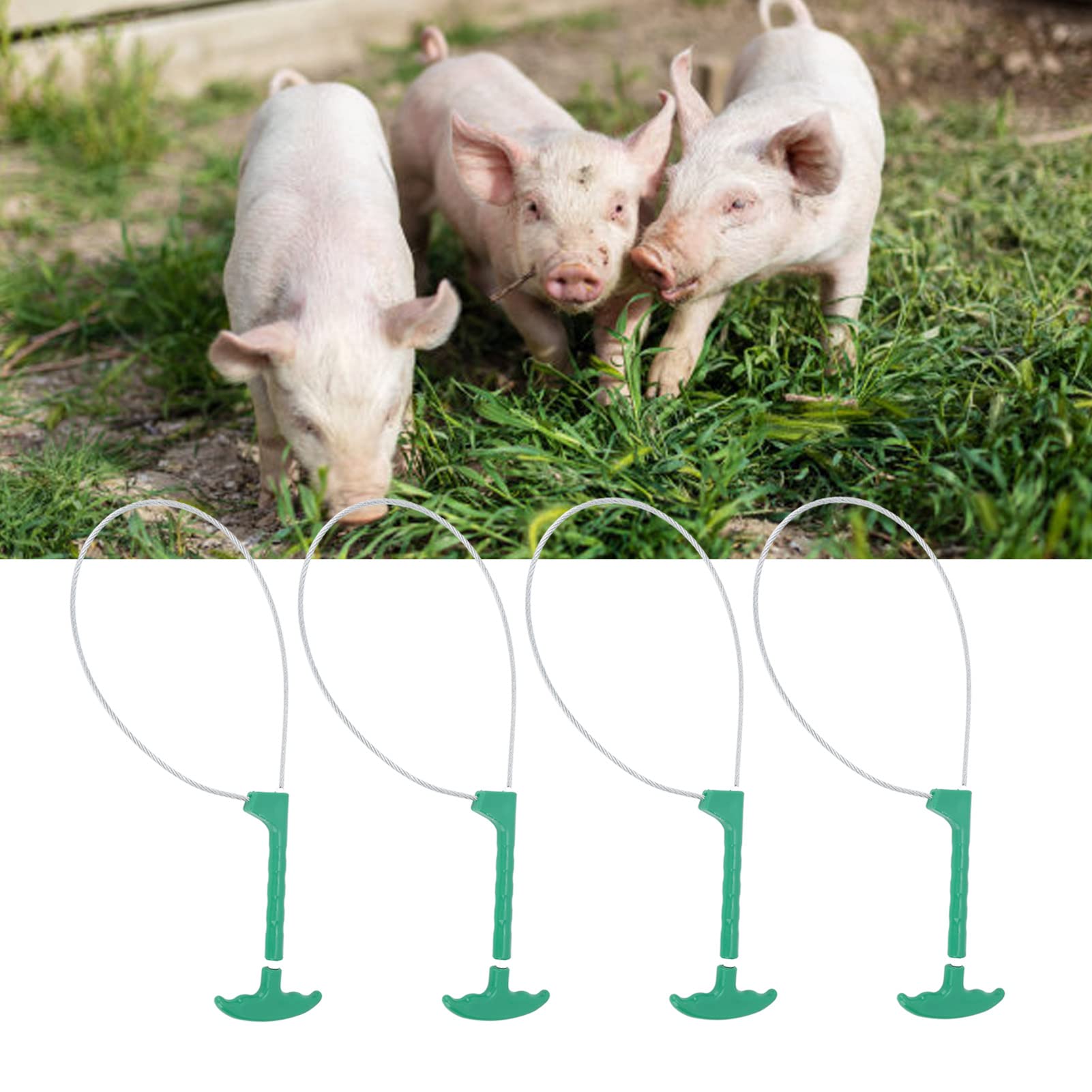 Farm Pig Holder Snare - 4PCS Green Hog Catcher Tool for Piglets & Small Animals - Durable Cable Snare for Livestock Handling, Farming, and Animal Control
