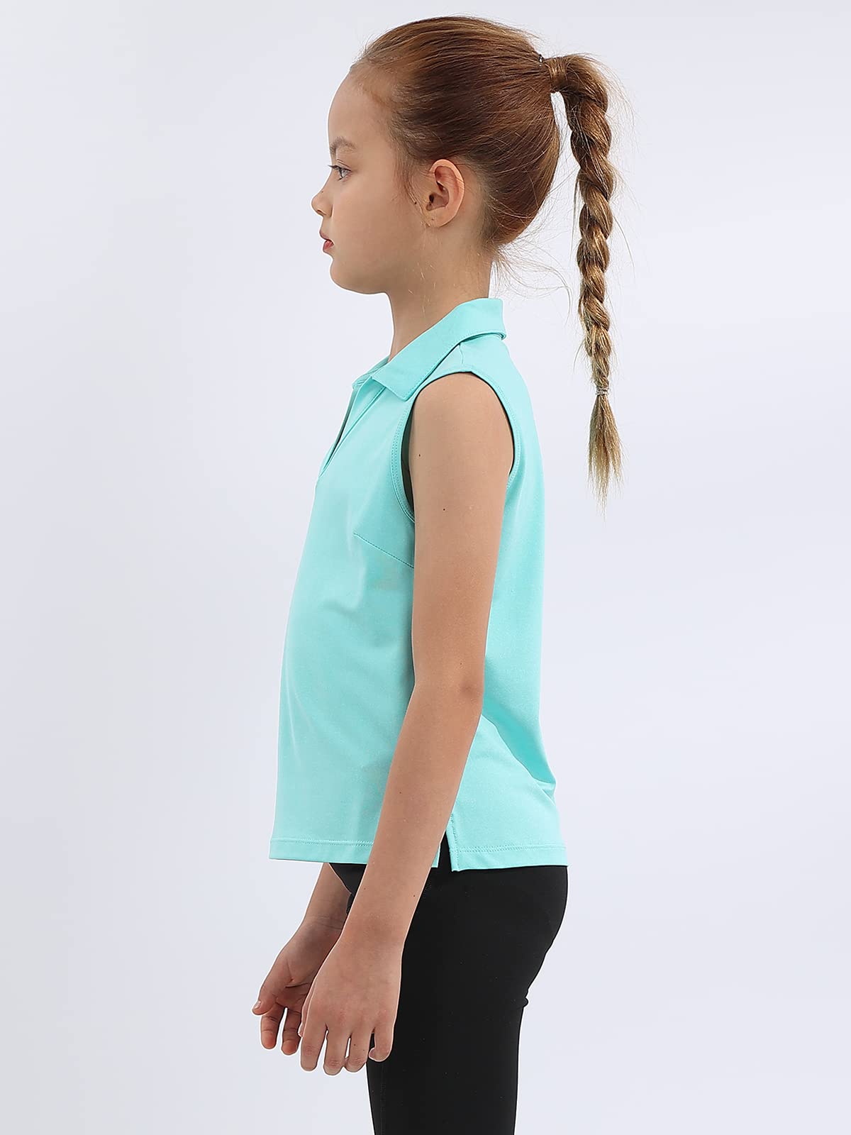 MERIABNY Girls Golf Polo Shirts - Sleeveless V-Neck Athletic Tops for Ages 5-12 | Perfect for Junior Golf, Tennis & Summer Sports