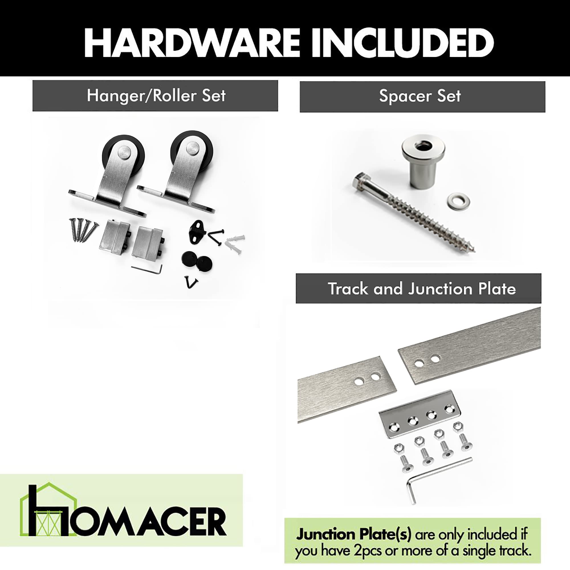Homacer Brushed Nickel Sliding Barn Door Hardware Kit - Heavy Duty Non-Bypass Track System for Double Doors (4ft Flat Track, T-Shape Rollers) - Perfect for Interior & Exterior Home, Office, and Commercial Spaces