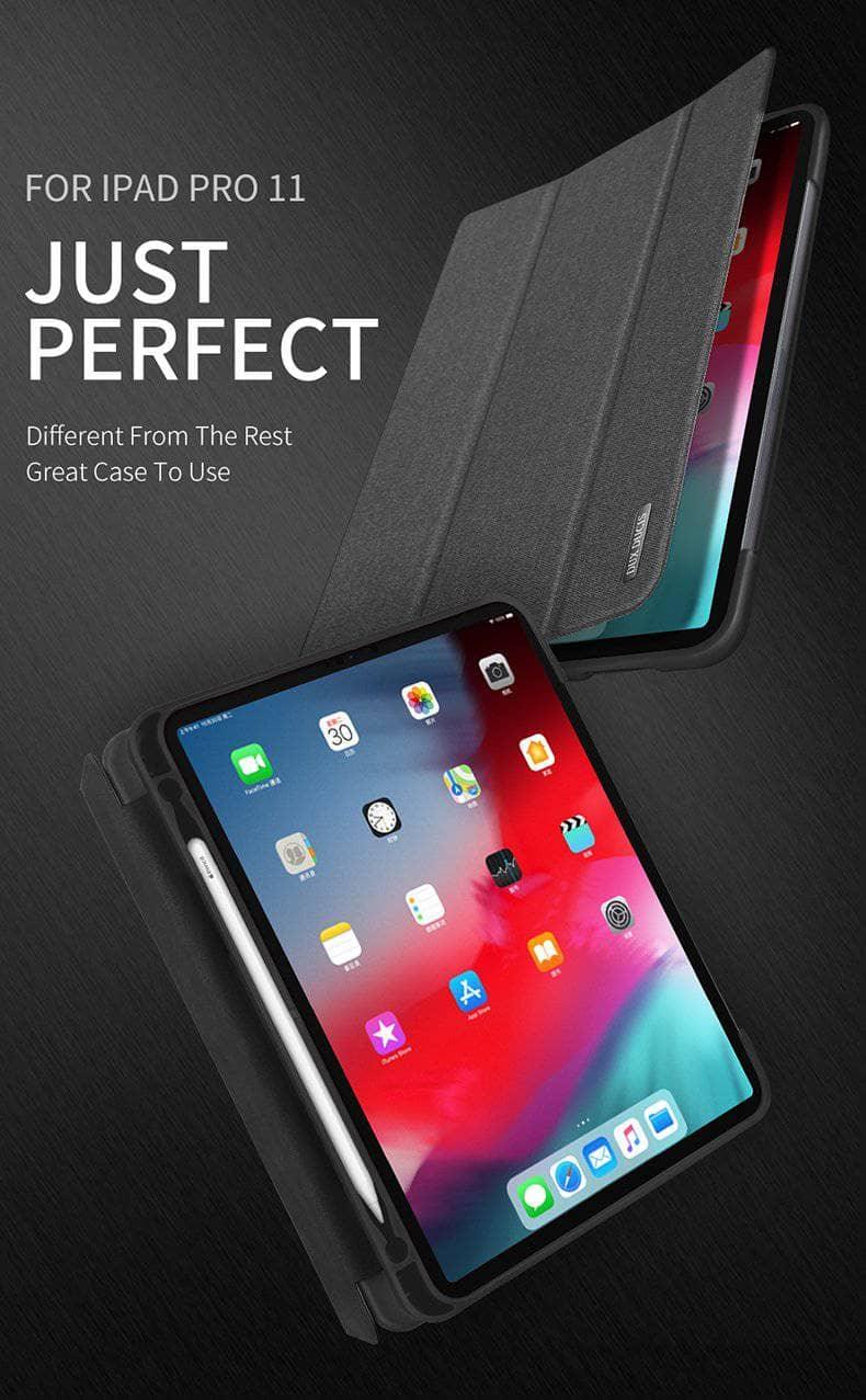 DUX DUCIS Genuine Leather iPad Pro 12.9 Case (2018 Model) with Apple Pencil Holder - Premium Protective Cover for Work, Travel & Home Office Use