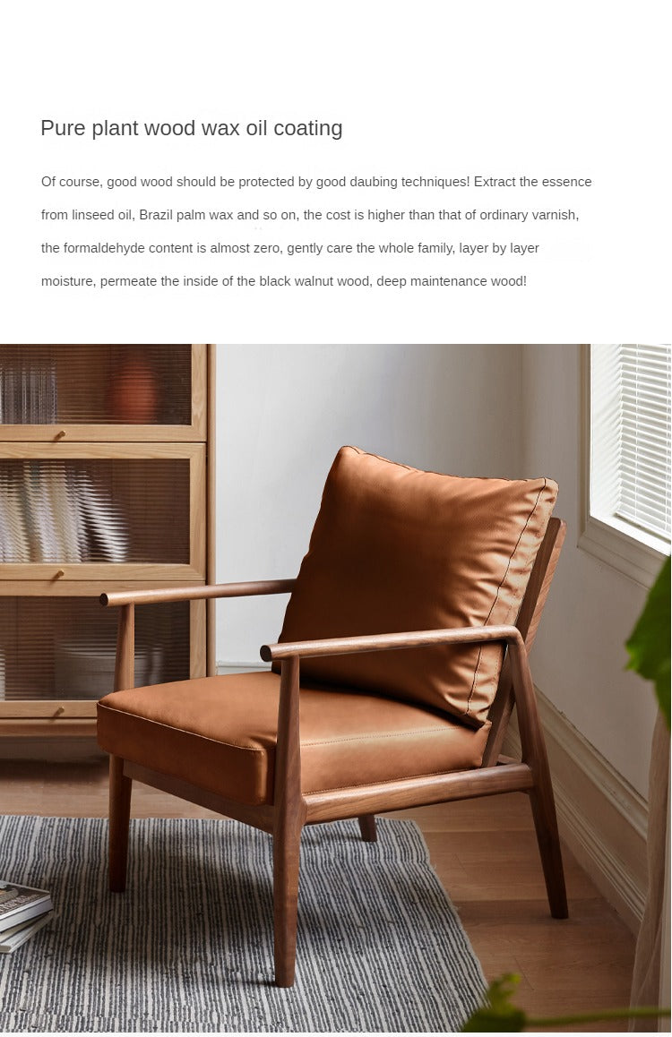 Premium Black Walnut Solid Wood Lounge Armchair with Matching Footstool - Handcrafted Comfort Chair for Living Room, Reading Nook & Relaxation Spaces