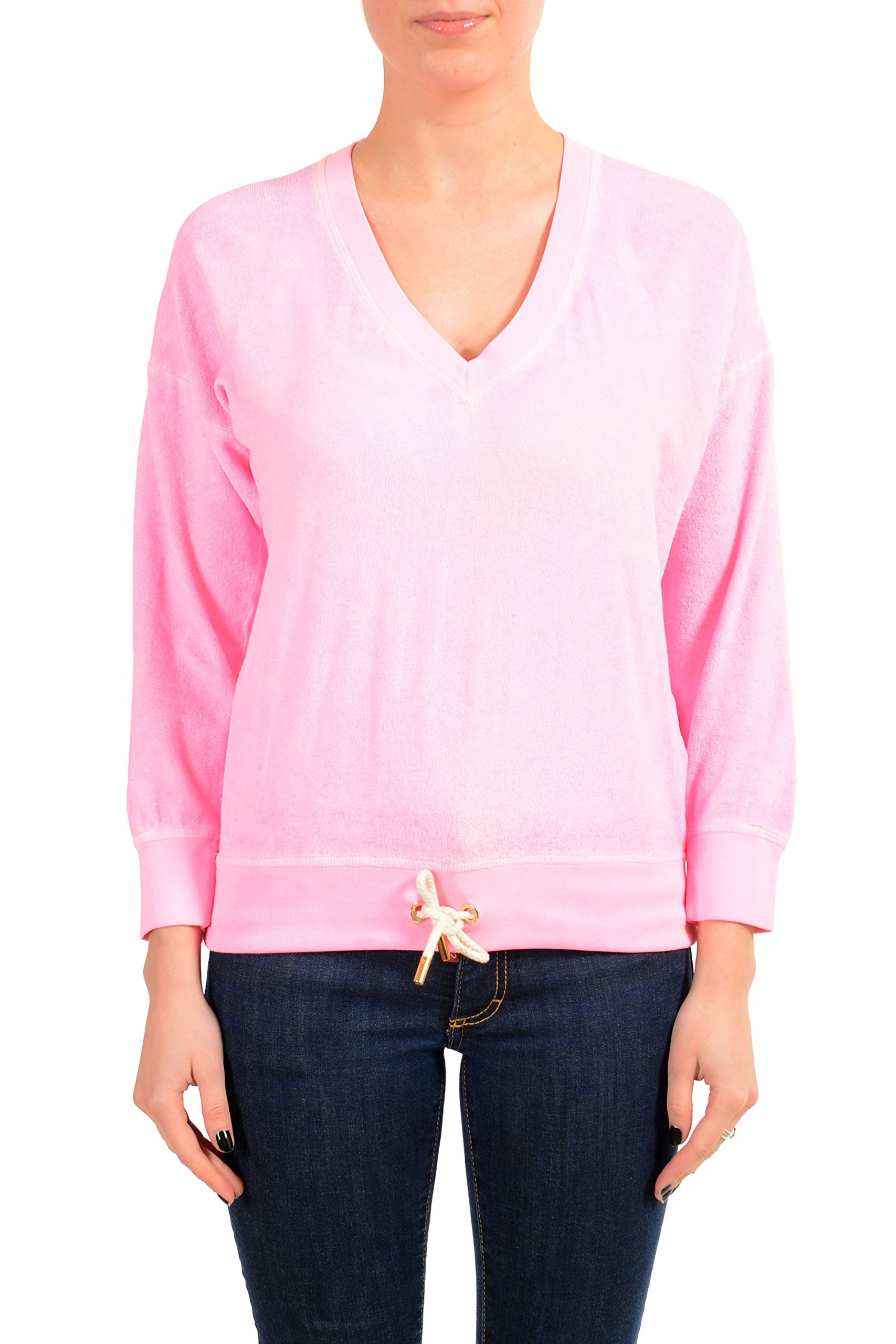 DSQUARED2 Women's Pink V-Neck Sweatshirt | Soft Cotton Pullover | US Size M (IT 42) | Casual Loungewear & Street Style Outfit