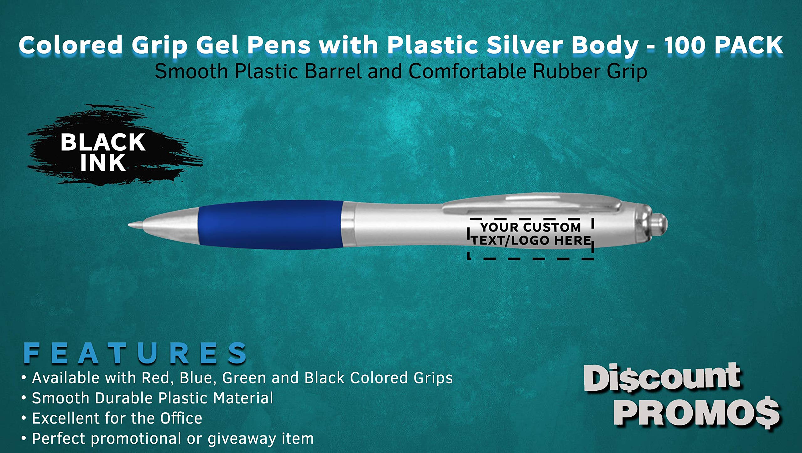 Custom Colored Grip Gel Pens - 100-Piece Bulk Pack with Personalized Options | Premium Smooth Writing for Office, School & Business | Ideal for Tradeshows, Events & Gift Giving - Blue