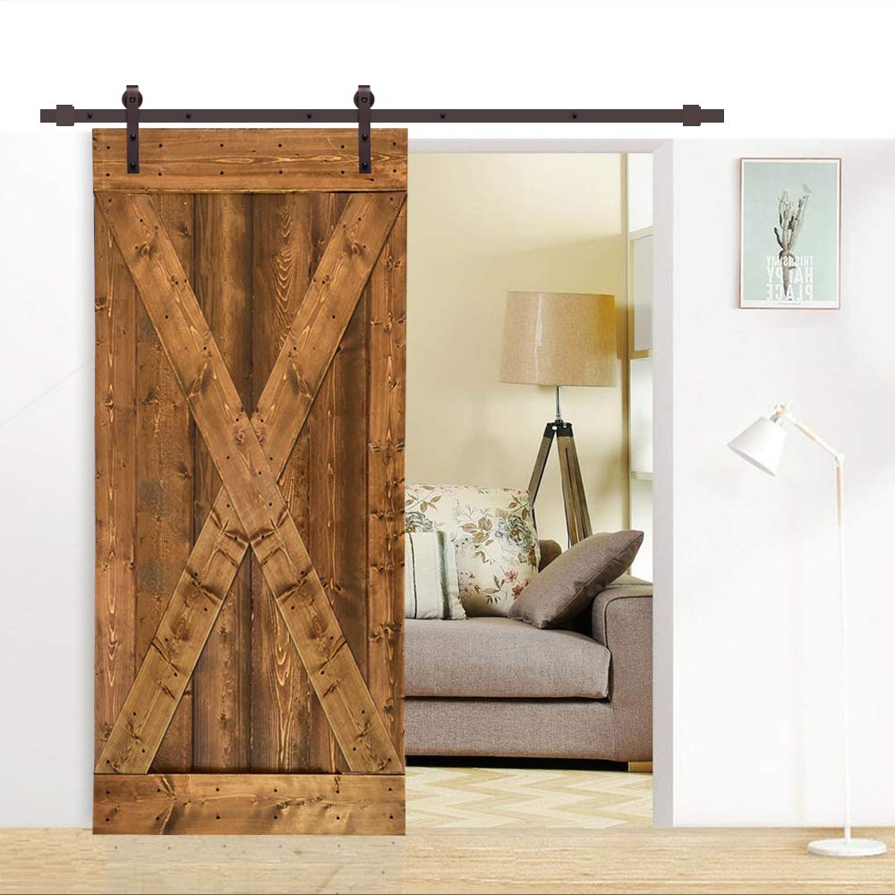 TMS X Series Solid Knotty Pine Wood Sliding Barn Door with Hardware Kit - 84