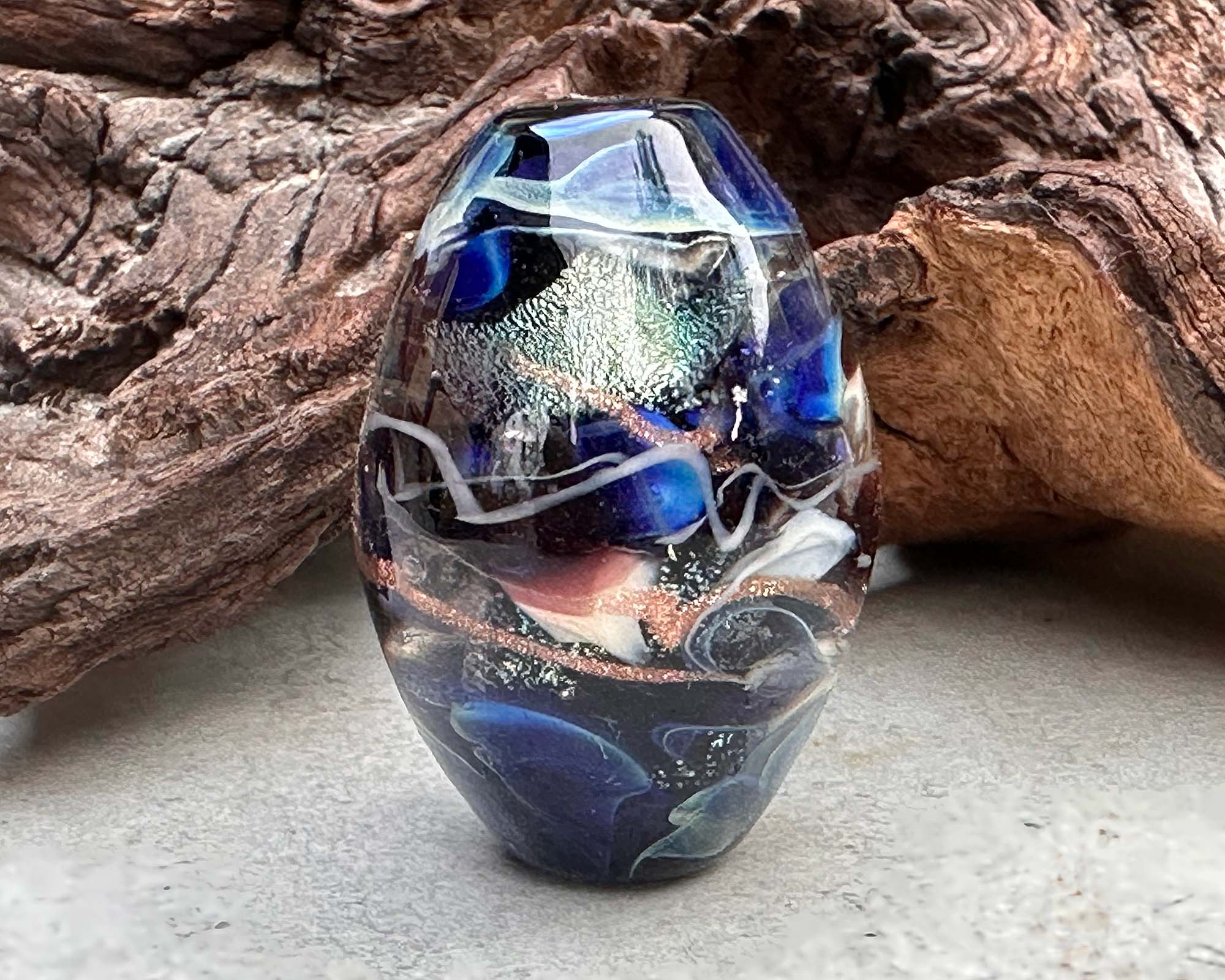 Galaxy Blue Dichroic Glass Lampwork Focal Bead SRA - Handmade Jewelry Making Supplies for Necklaces, Bracelets & DIY Crafts