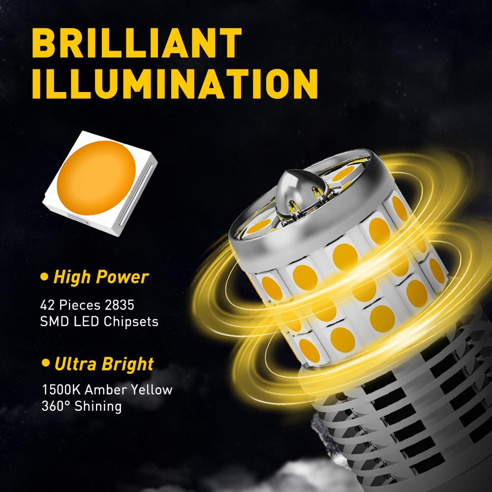 AUXITO 7440 LED Bulbs Amber Yellow 3000K 24W - CANBUS Error Free Turn Signal Lights with Built-in Load Resistor | Perfect for Cars, Trucks, Motorcycles & Off-Road Vehicles