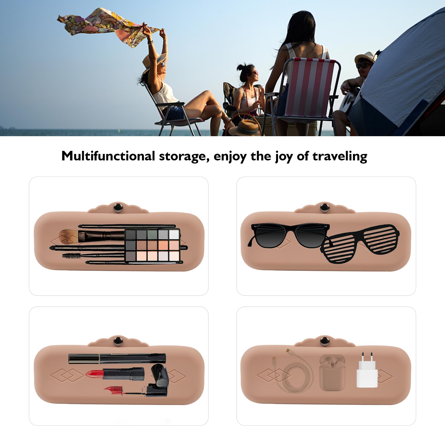 Waterproof Silicone Makeup Brush Holder Bag - Travel Cosmetic Organizer with Magnetic Metal Buttons | Makeup Pouch Case for Brushes, Sponges & Beauty Tools | Perfect for Travel, Home & Salon Use