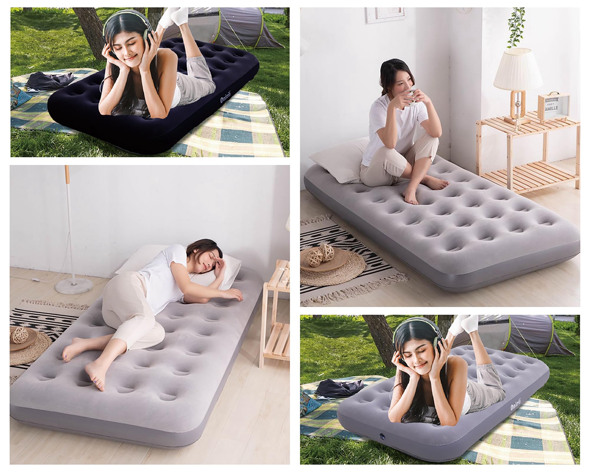 Twin Size Inflatable Air Mattress with Built-in Pump - Thickened Portable Blow Up Bed for Camping, Home Guest & Travel - Perfect for Tent Camping, Truck Beds, Hiking & Emergency Sleeping (Grey)