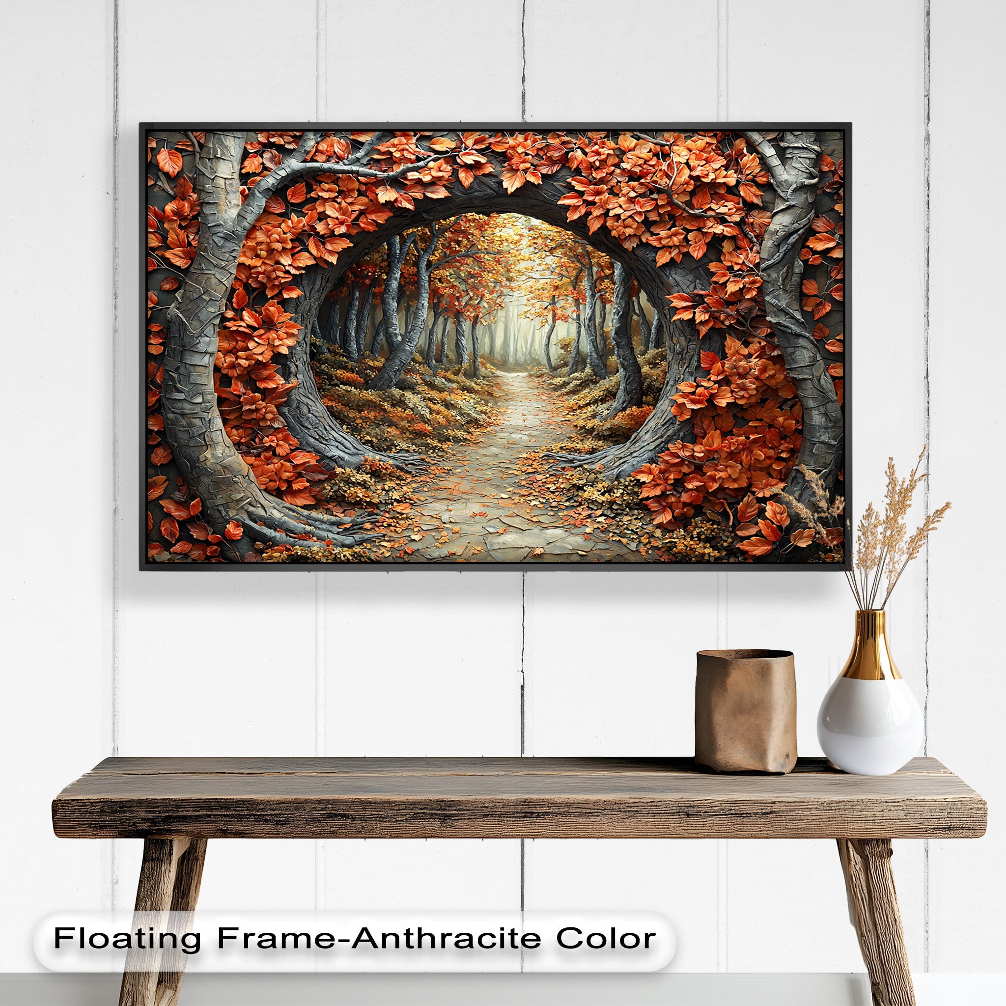 Autumn Path - Enchanted Forest Oil Painting Wall Art for Living Room, Bedroom Decor - Nature Landscape Canvas Print for Home & Office
