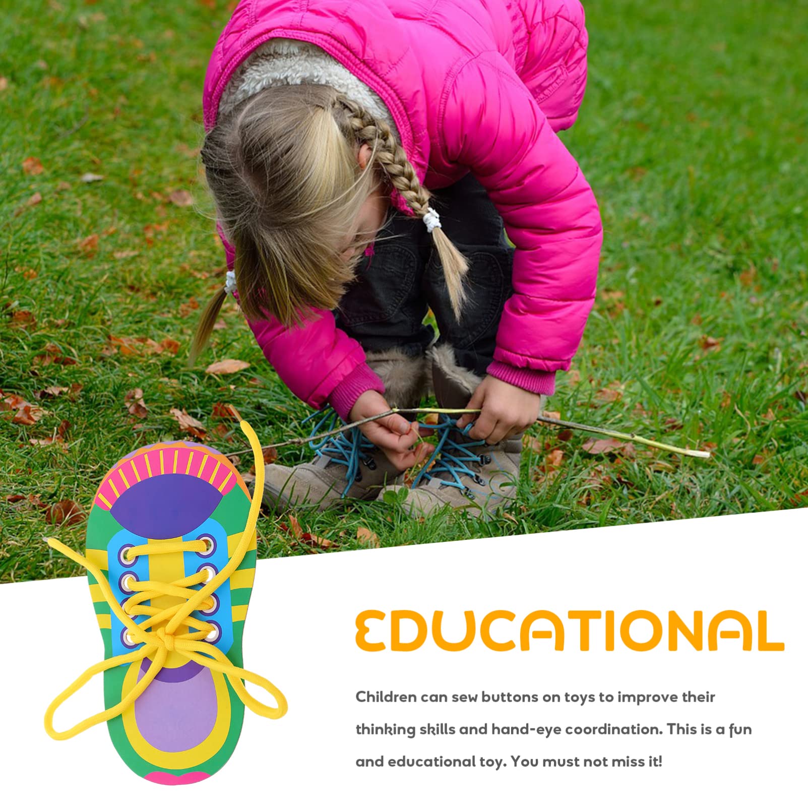 NUOBESTY Kids Learn to Tie Shoelaces Toy - 5 Sets Fine Motor Skills Teaching Toys for Toddlers & Preschoolers - Early Educational Lacing Activity for Shoe Tying Practice at Home or School