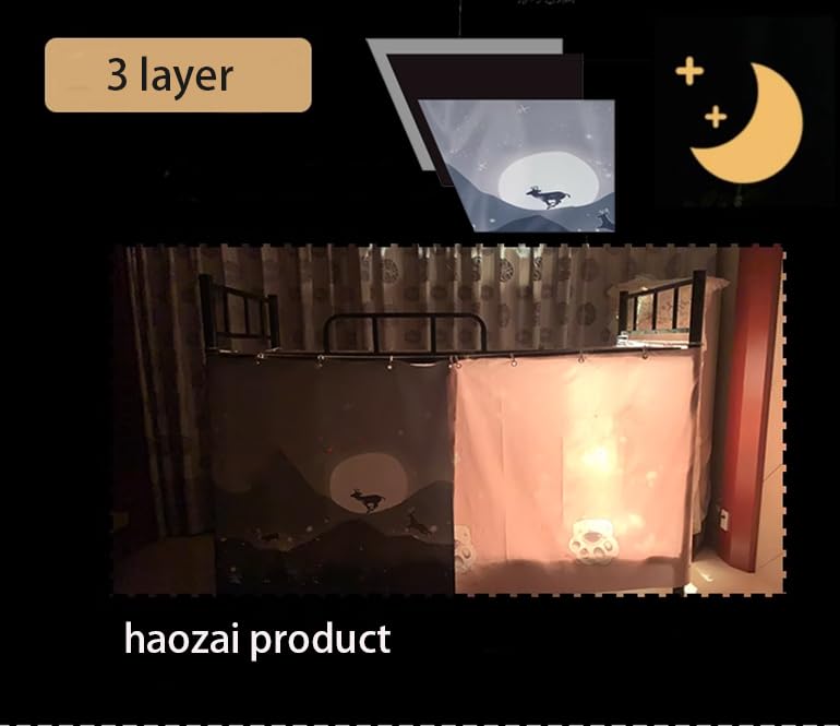 HAOZAIKEJI Blackout Bunk Bed Curtains for College Dorm - Milky Way & Moon Design, Dustproof Loft Bed Canopy with Privacy Shade - Perfect for Bottom Bunk, Dorm Room Decor & Sleep Privacy (Set of 2) | Ideal for Student Dorms, Apartment Lofts & Kids' Bedrooms