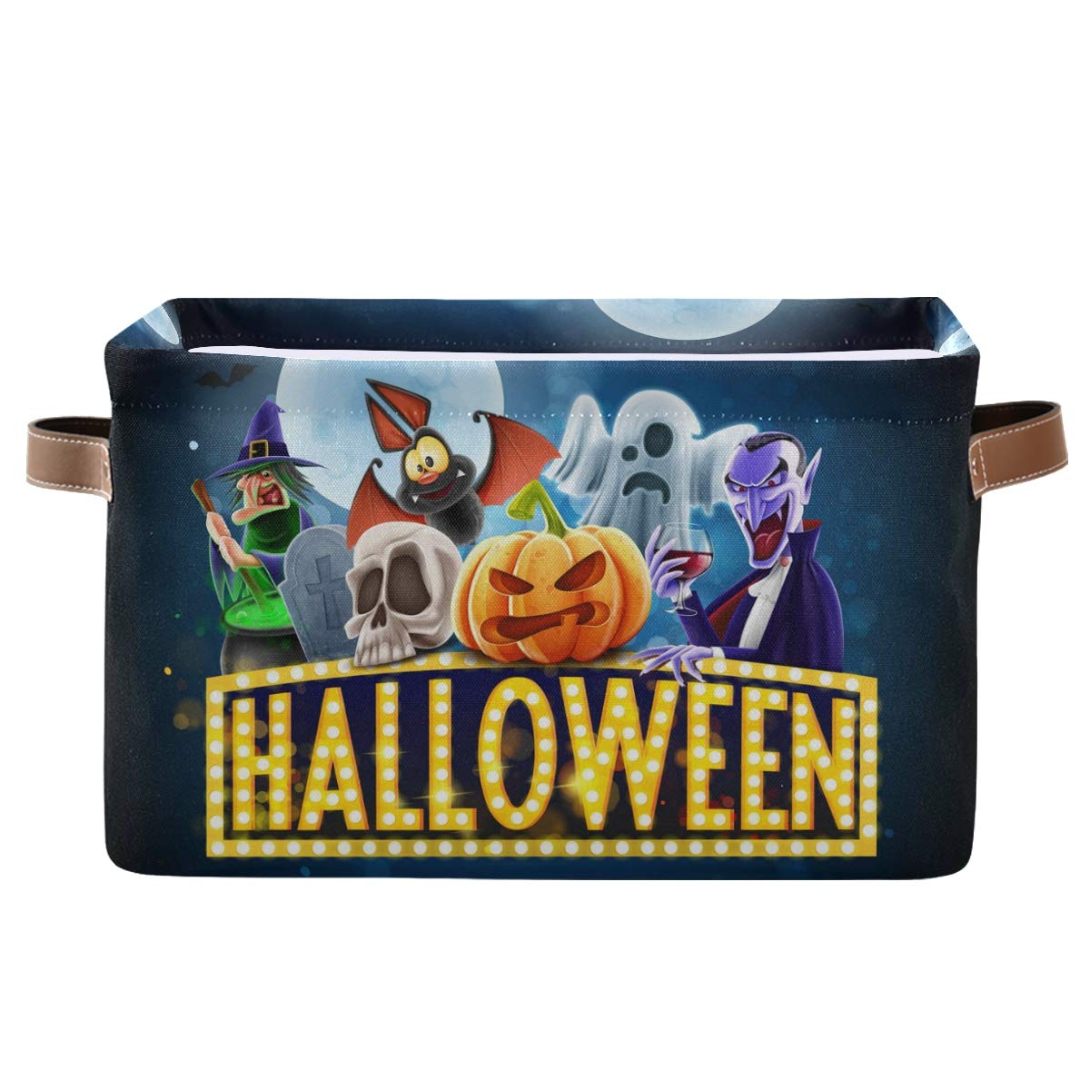 Foldable Halloween Pumpkin Skull Storage Basket with Handle - Rectangle Fabric Organizer Bin for Home, Bedroom, Nursery & Closet (1 Pack) | Perfect for Seasonal Decor, Toy Storage & Closet Organization