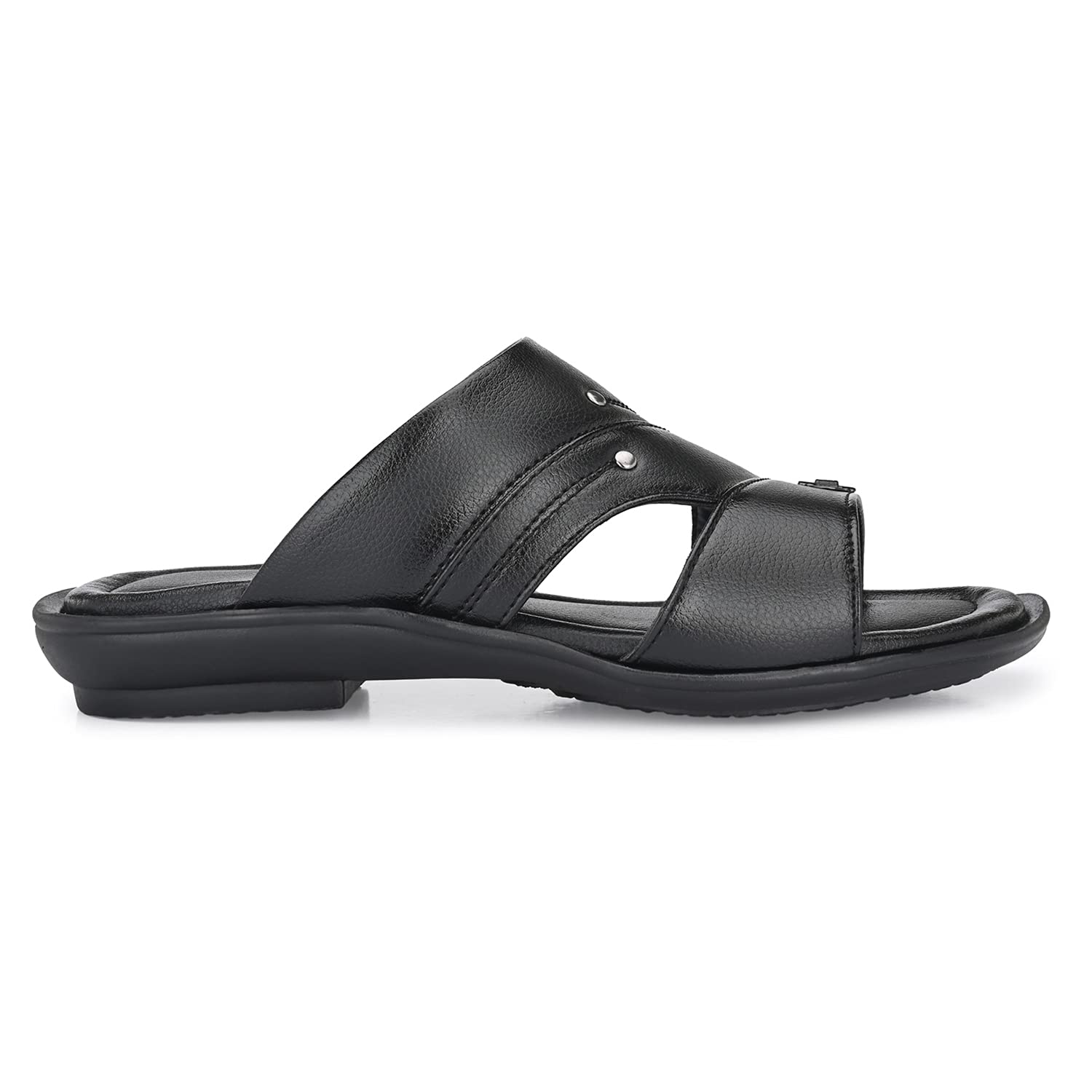AZZARO BLACK Men's Synthetic Leather Slip-On Casual Slippers - Comfortable Indoor & Outdoor House Shoes for Lounging, Errands, and Relaxation