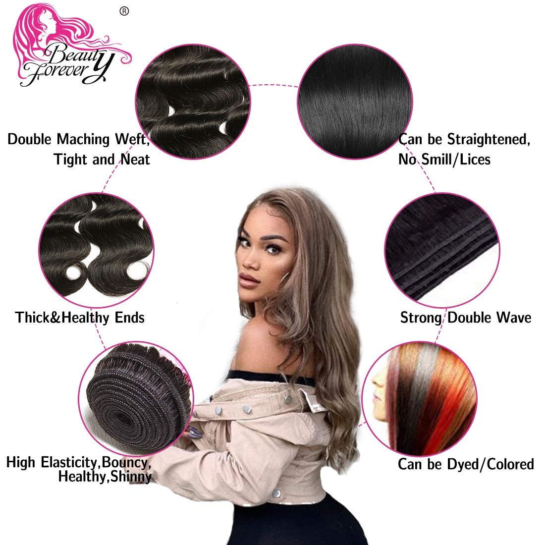 Brazilian Virgin Body Wave Human Hair Weft Extensions - 3 Bundles 12/14/16 Inch 10A Unprocessed Remy Hair for Weaving & Styling | Natural Black Color (100g±5g per Bundle) | Perfect for Daily Wear, Parties & Special Occasions