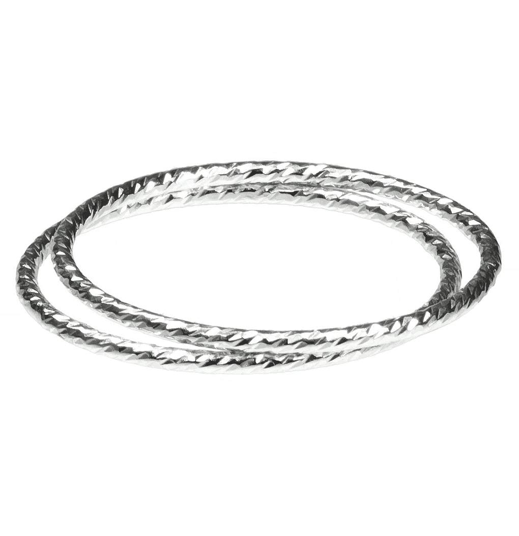 2 Sterling Silver Sparkle Stacking Rings for Women - Assorted Sizes (US 5-9) - Dainty Layered Ring Set for Everyday Wear, Gift Giving & Special Occasions