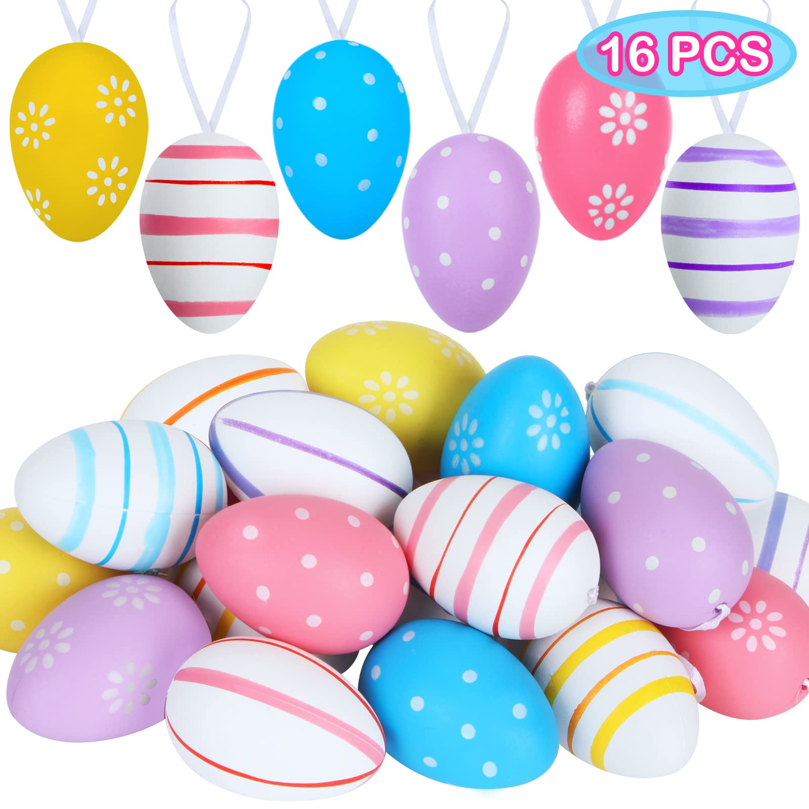 16 Pack DIY Easter Eggs Craft Kits for Kids - Colorful Plastic Egg Decorating Set with Tree Hanging Ornaments - Perfect for Easter Party Favors, Egg Hunts, Classroom Activities & Spring Home Decor