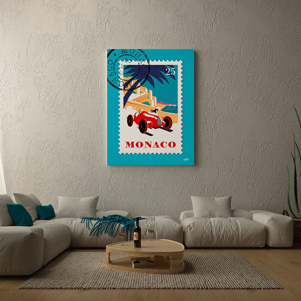 Inktuitive Monaco Stamp Car Motivational Canvas Wall Art - 40x30 Inches Black Framed Inspirational Decor for Bedroom, Living Room & Office | Perfect for Home, Workspace & Gift Giving
