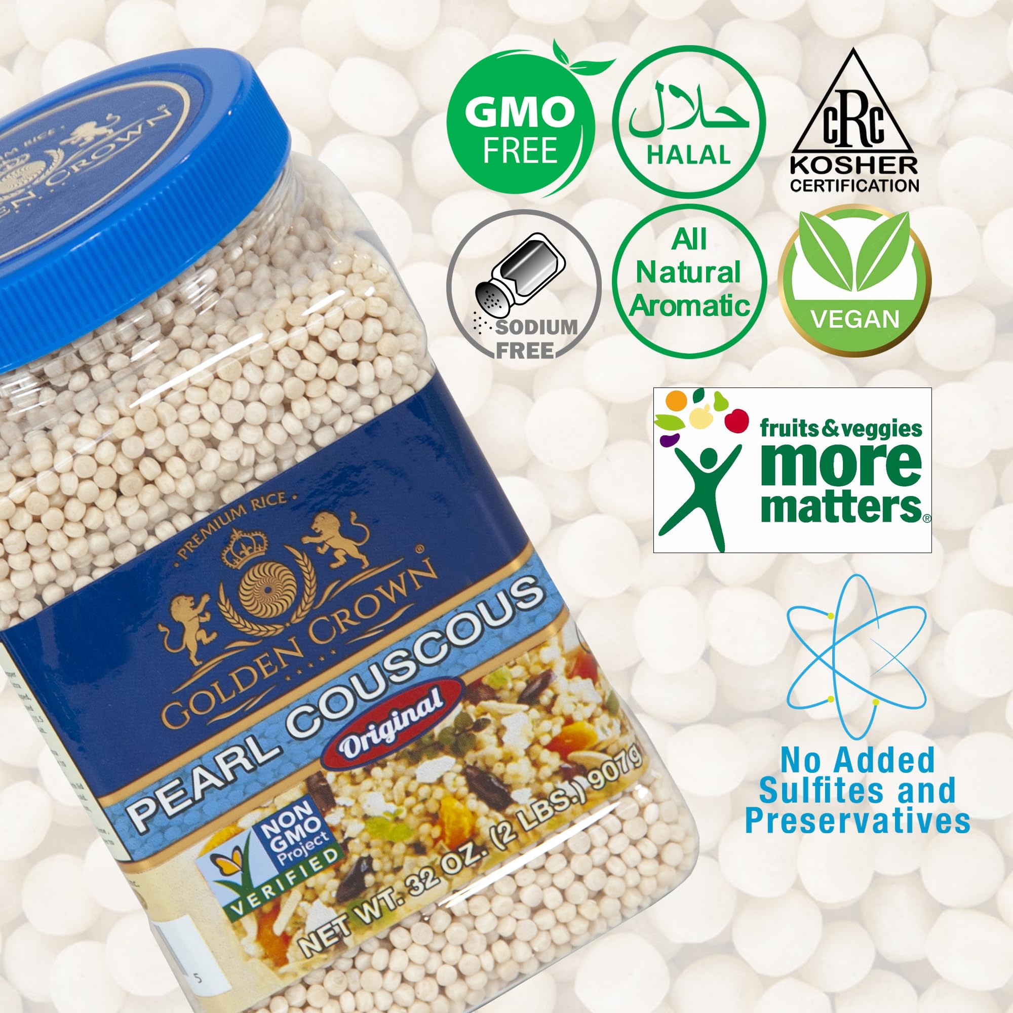 Premium Natural Pearl Couscous - Non-GMO, Kosher, 32oz for Salads & Soups