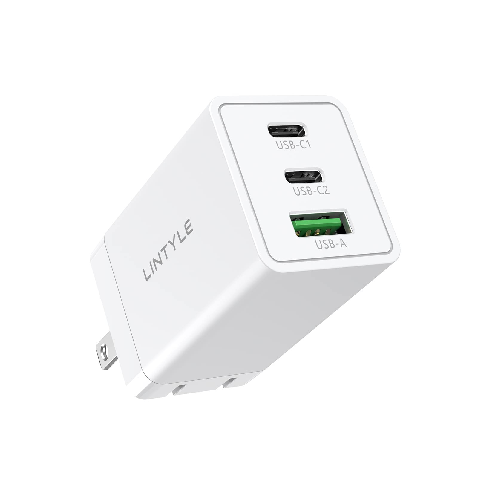65W GaN Fast Charger with 3 Ports (USB-C/USB-A) - Compact & Foldable Wall Charger for iPhone 15/14, iPad Pro, MacBook Air/Pro, Samsung Galaxy S23/S22, HP Laptop - Perfect for Travel, Office & Home Use - White