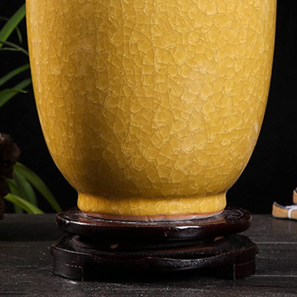 **Handmade Chinese Yellow Cracked Glazed Ceramic Vase - Jingdezhen Ice Crackle Porcelain, Traditional Decorative Vase for Home, Office & Gift Giving**    *Perfect for home decor, wedding centerpieces, office elegance, and unique gift ideas.*
