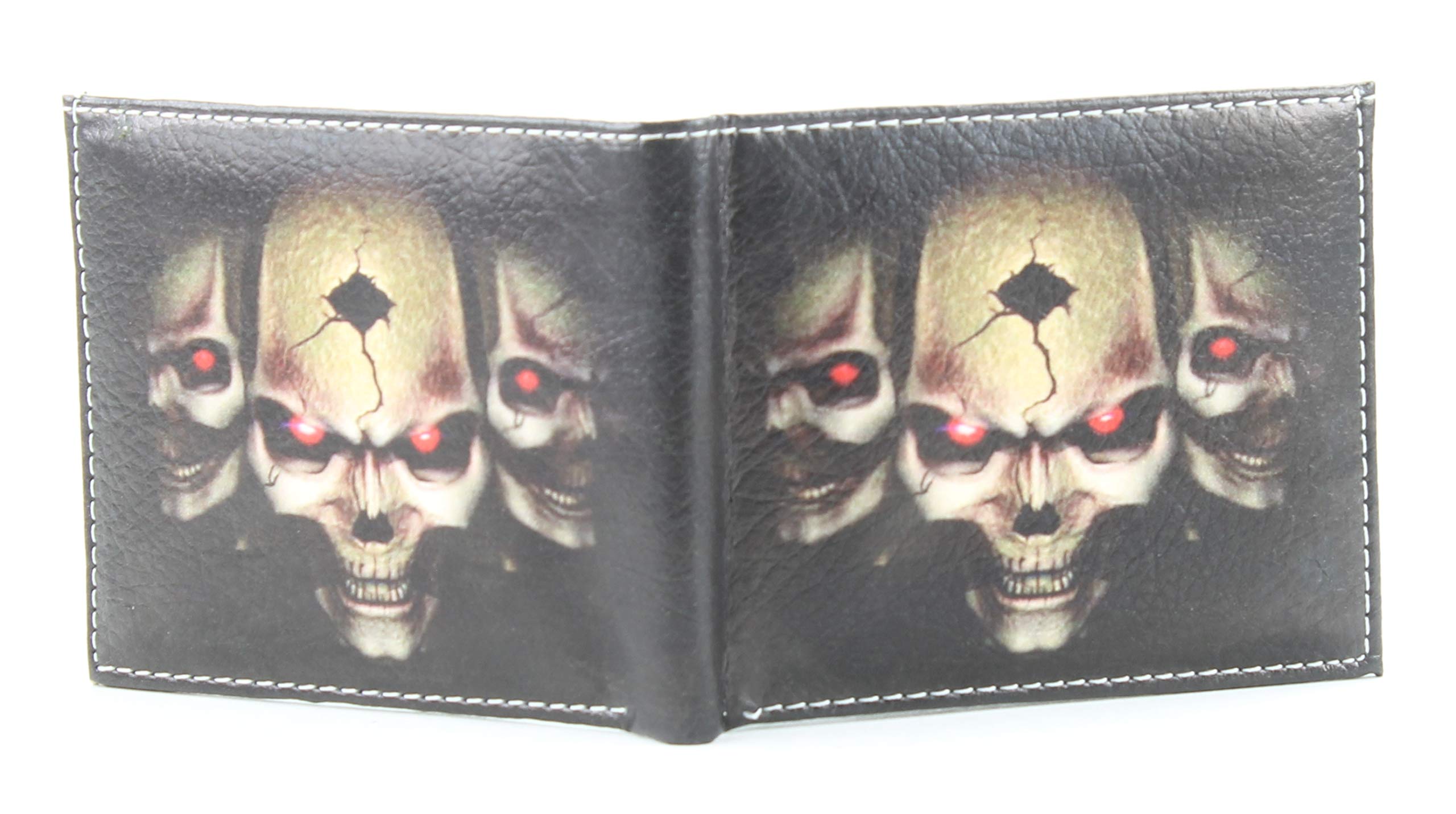 Vegan Leather Wallet for Men - Slim Bifold Skull Print Design with 2 ID Windows, 7 Card Slots & Cash Compartments - Perfect Gift Box Included (Black) | Ideal for Everyday Use, Travel & Business