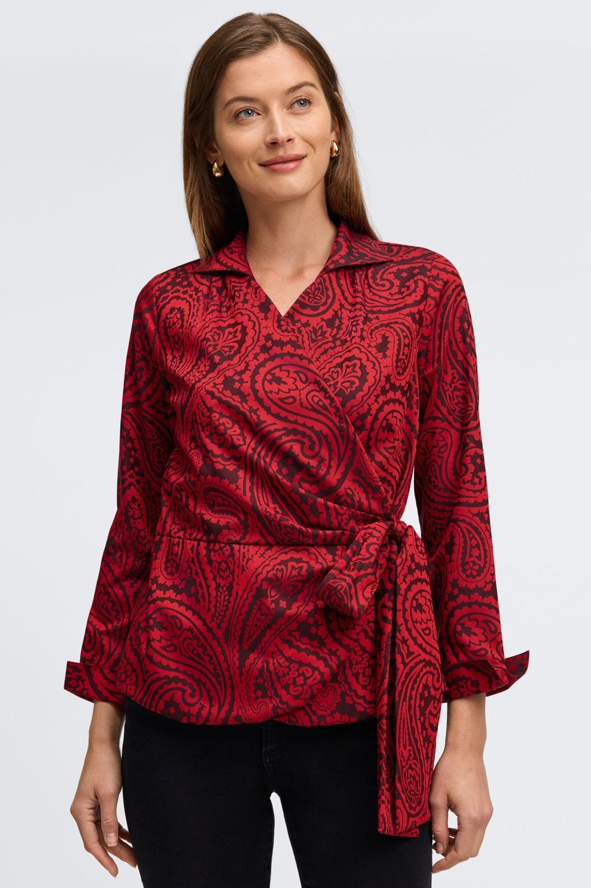 Salina Paisley Jacquard Long Sleeve Shirt for Women - Stylish Floral Print Blouse for Office & Casual Wear